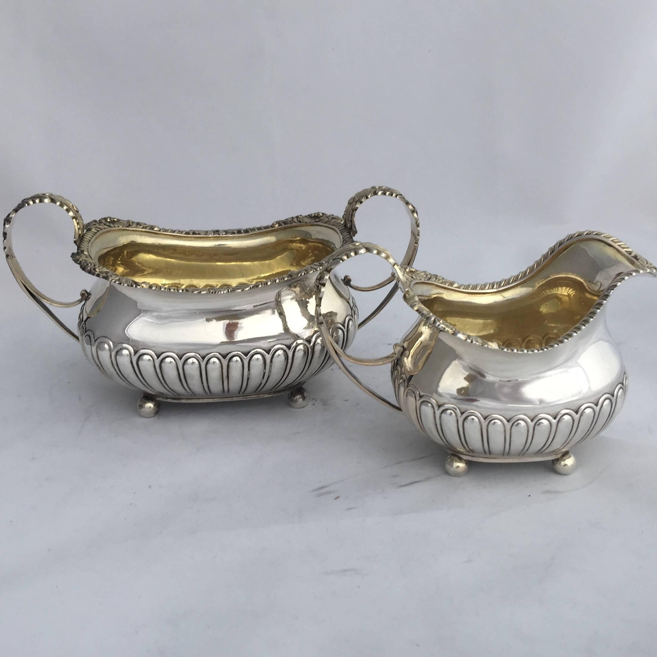Georgian Three-Piece English Sterling Silver Tea Set by William Eaton For Sale 1