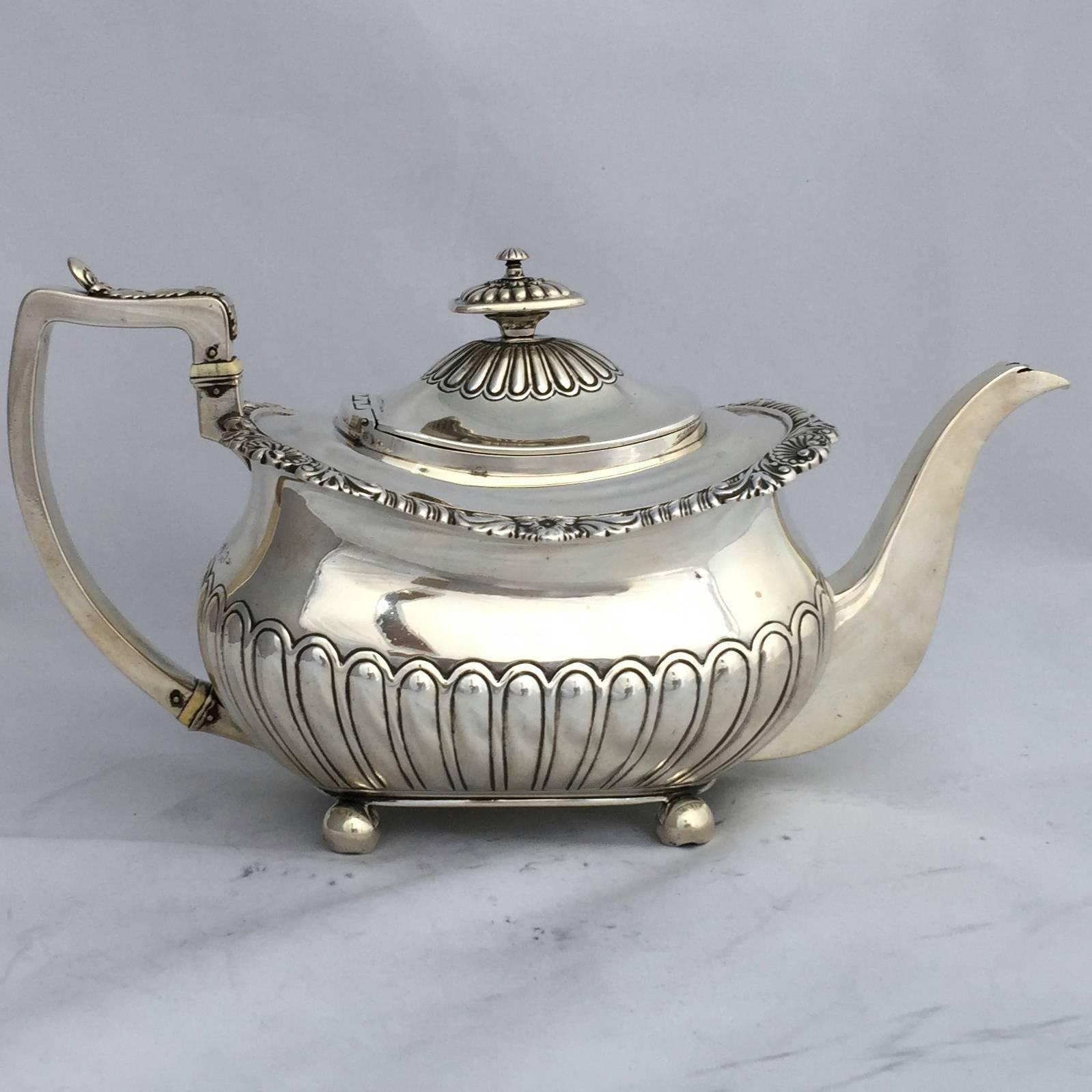Early 19th Century Georgian Three-Piece English Sterling Silver Tea Set by William Eaton For Sale