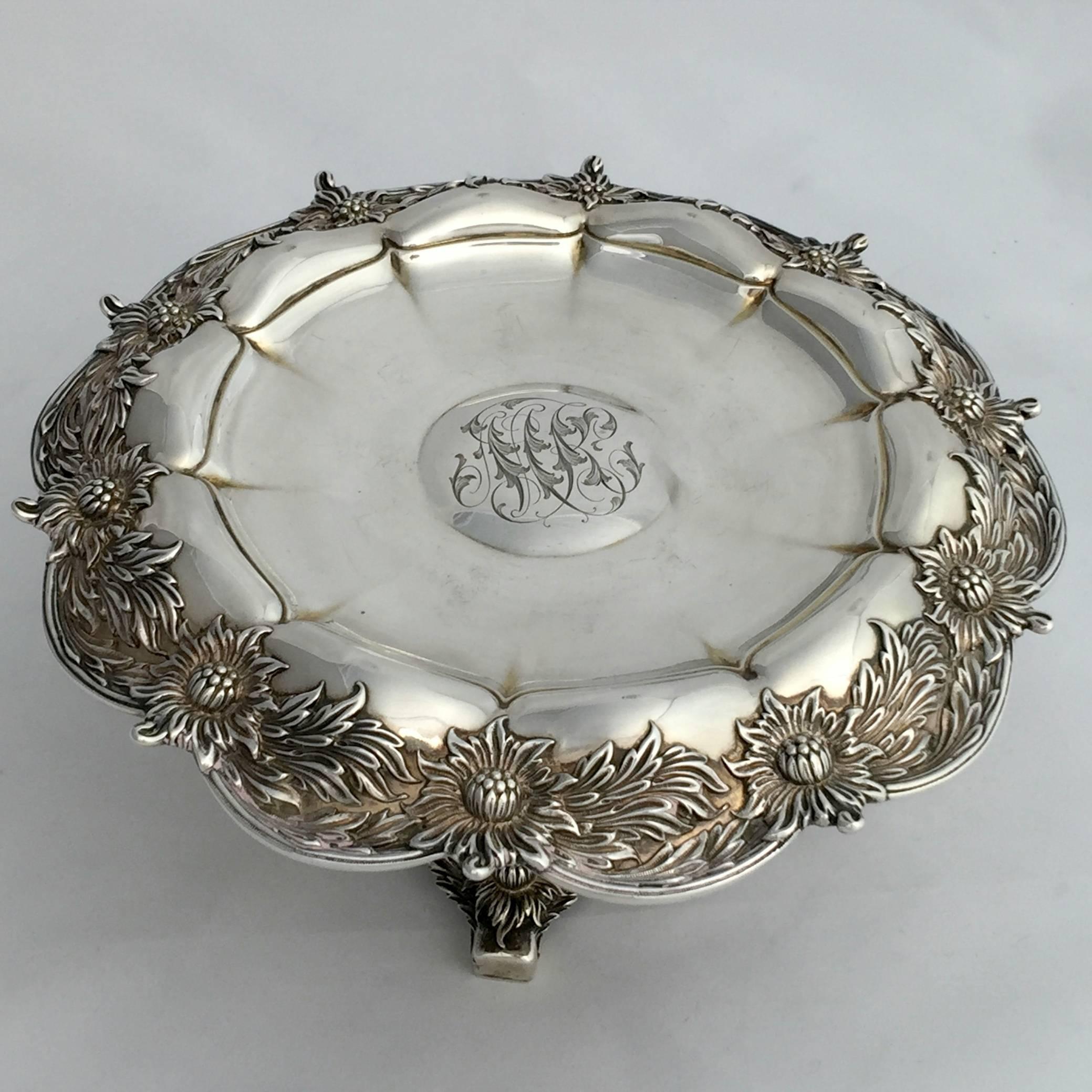 Silver Pair of Fine Early 20th Century Tiffany Tazzas in the Chrysanthemum Pattern