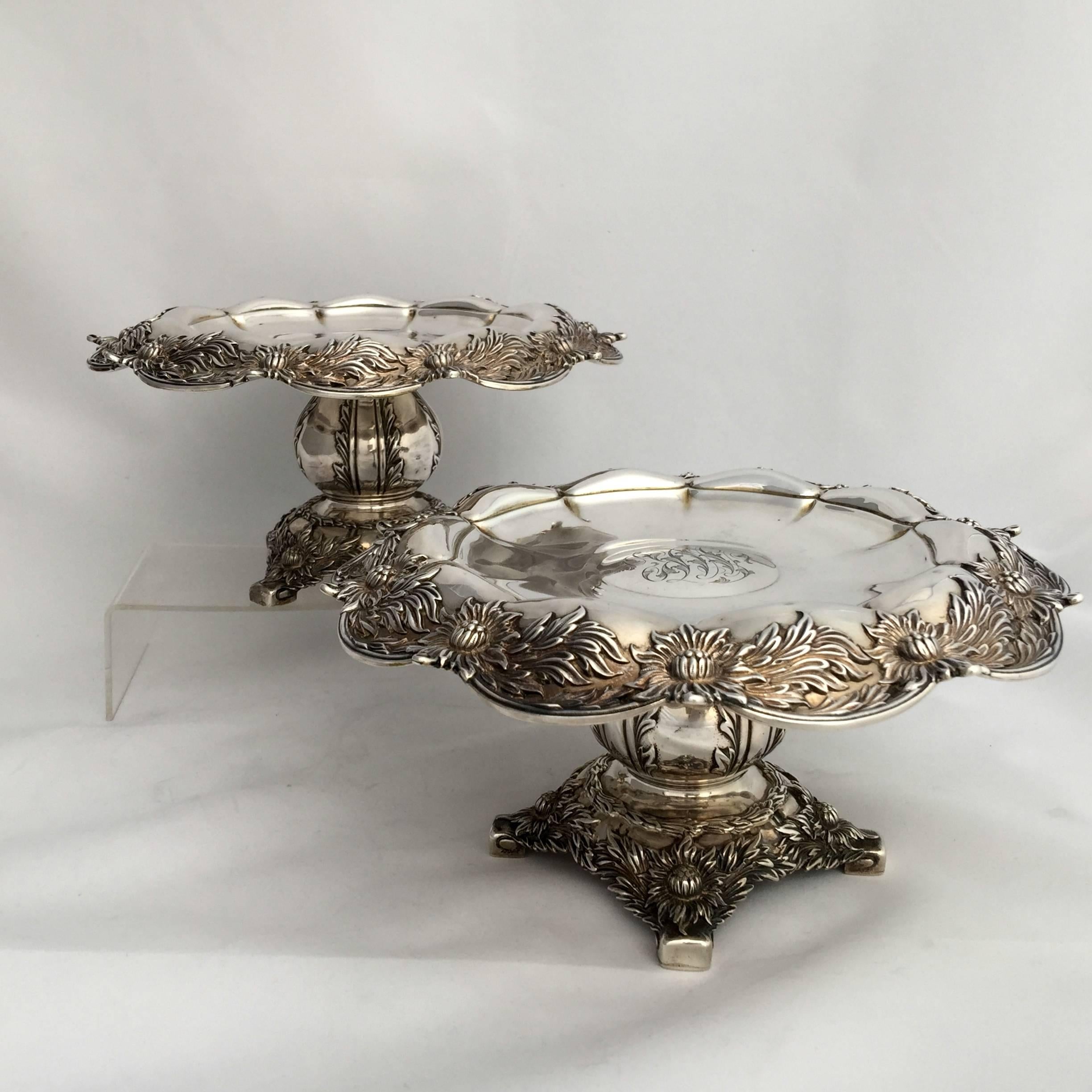 Pair of Fine Early 20th Century Tiffany Tazzas in the Chrysanthemum Pattern 1