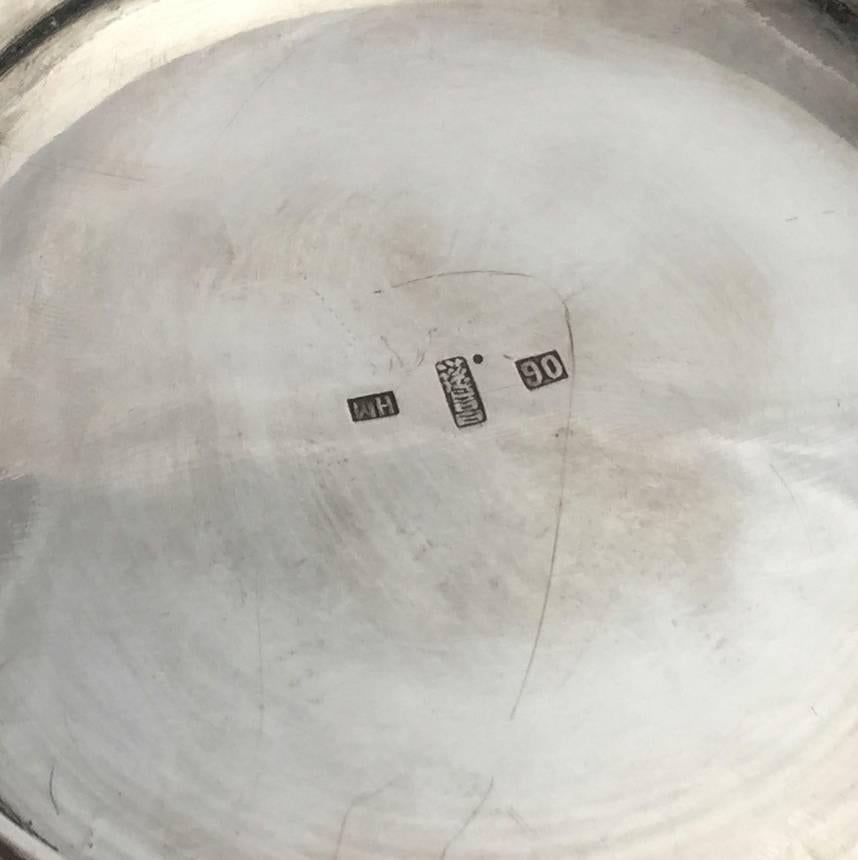 Repoussé Chinese Export Silver Curved Dragon Bowl with Cranberry Glass Liner For Sale