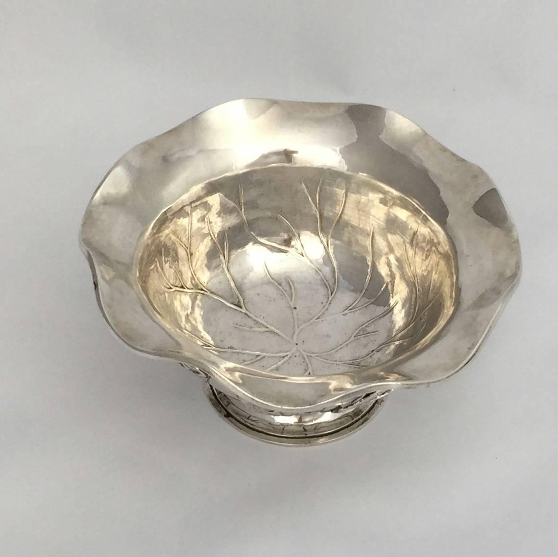 19th Century Chinese Export Silver Bowl by Luen Wo with Lotus Detail