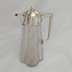 Edwardian Sterling Silver and Cut Crystal Claret Jug with Art Nouveau Influence
