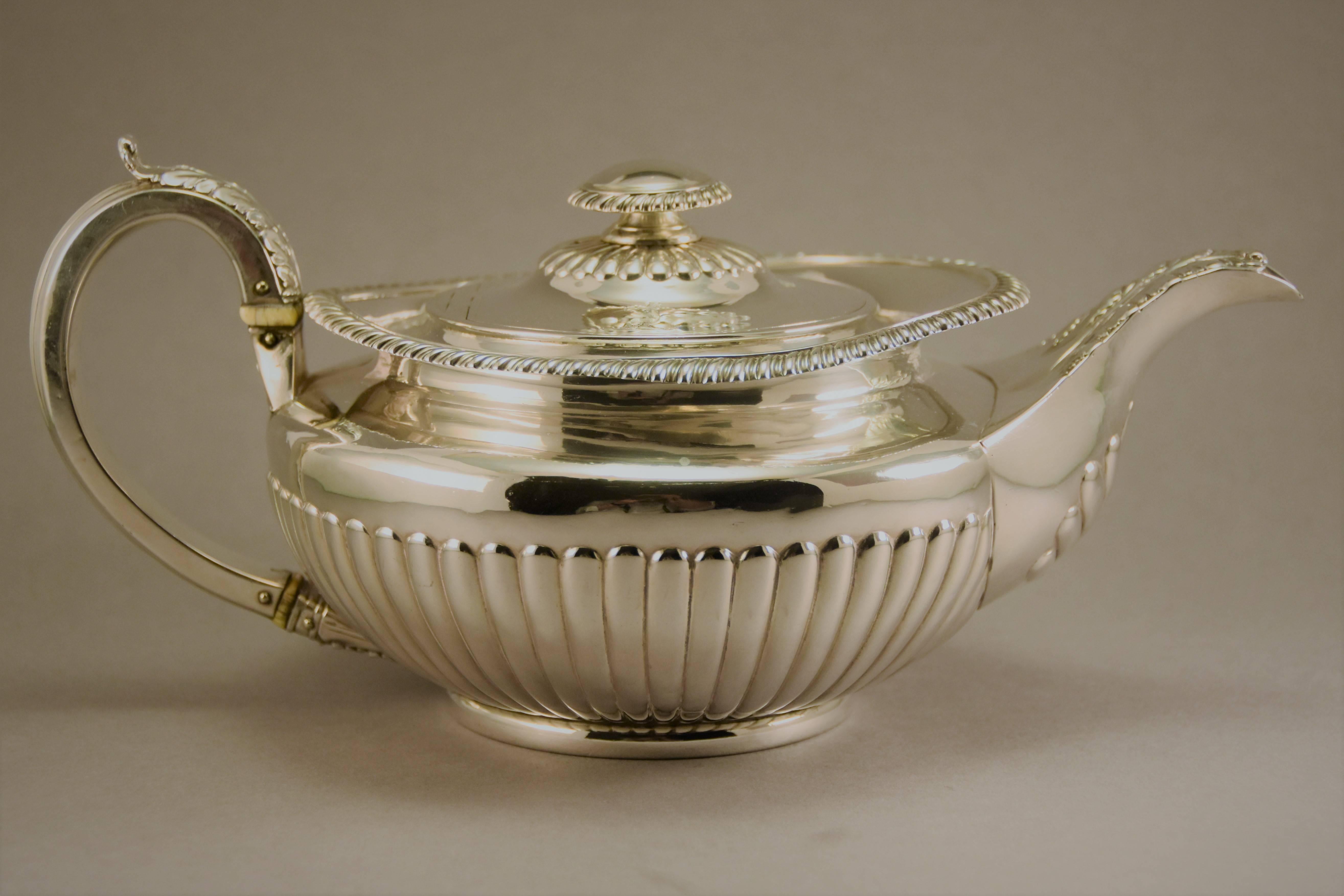 George IV Sterling Silver Tea Set, Rebecca Emes and Edward Barnard, London, 1823 For Sale