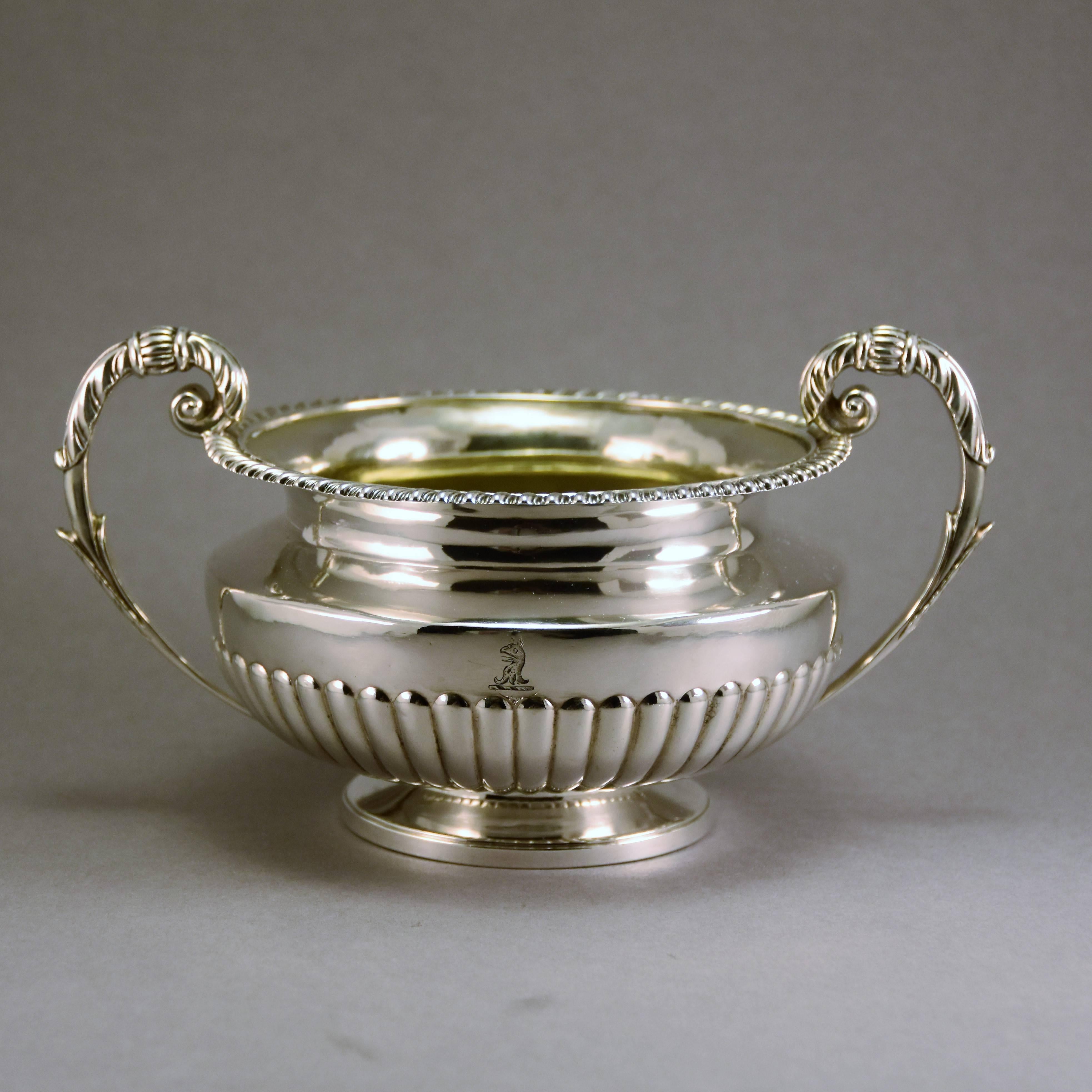 Early 19th Century Sterling Silver Tea Set, Rebecca Emes and Edward Barnard, London, 1823 For Sale