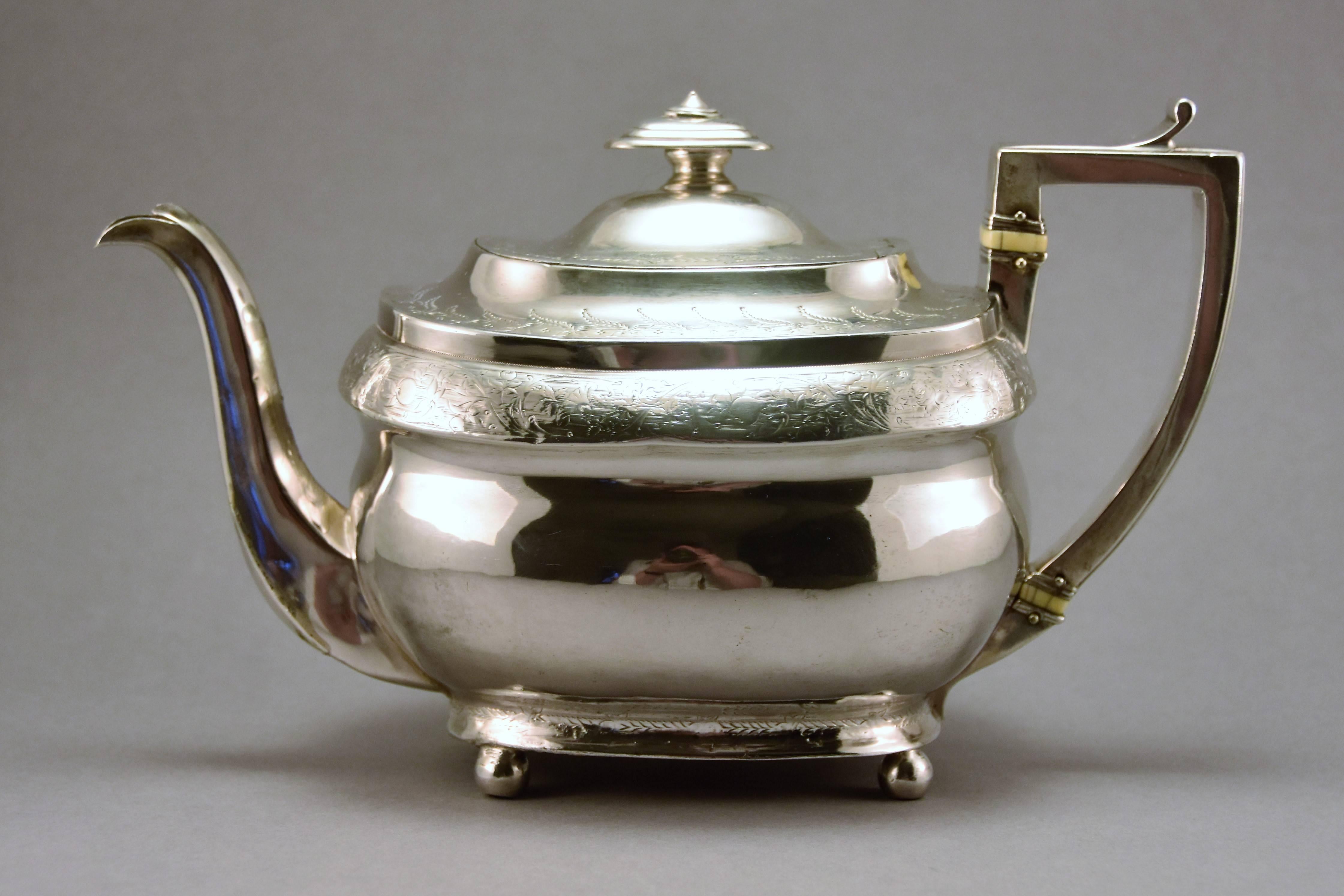 English George III Sterling Silver Tea Set, London, 1805
