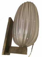 Pair of Vintage Frosted Glass and Brass-Mounted Single Light Wall Sconce