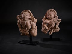 Pair of 12th Century Rajasthan Red Sandstone Figures