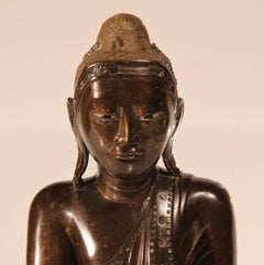 19th Century Thai Inlaid Bronze Buddha