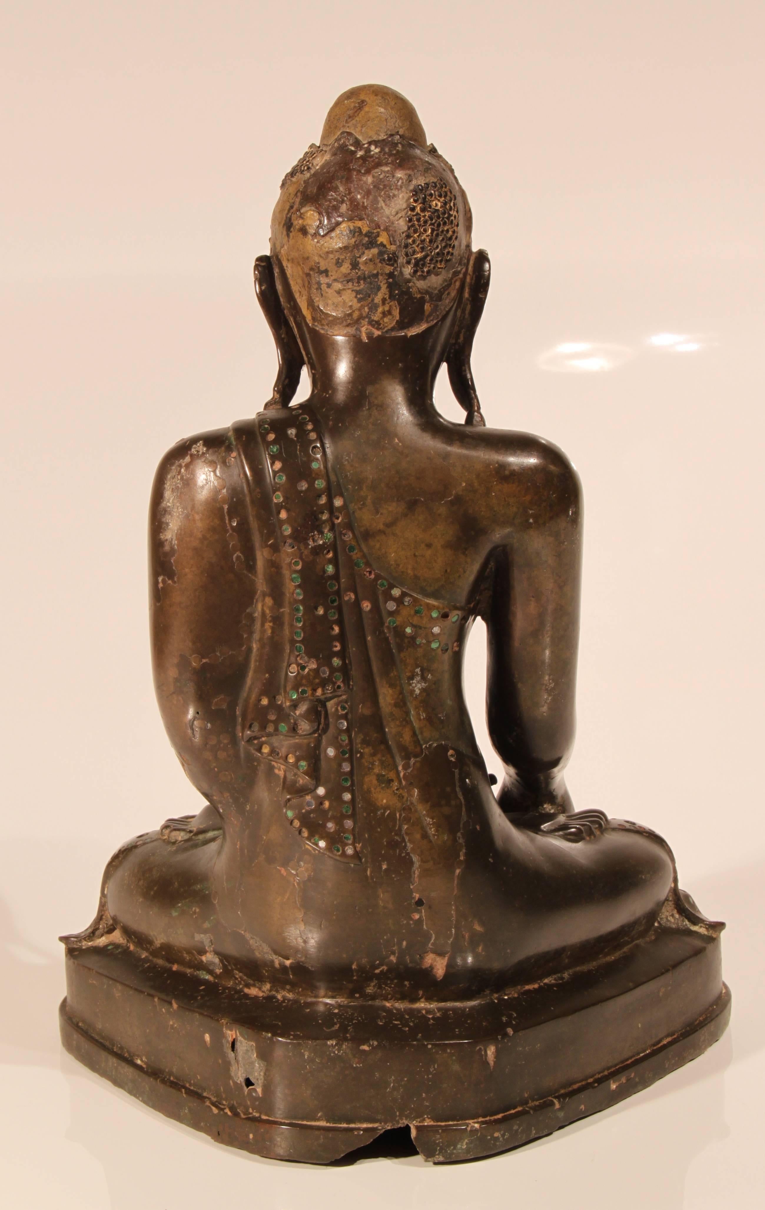 19th Century Thai Inlaid Bronze Buddha For Sale 1