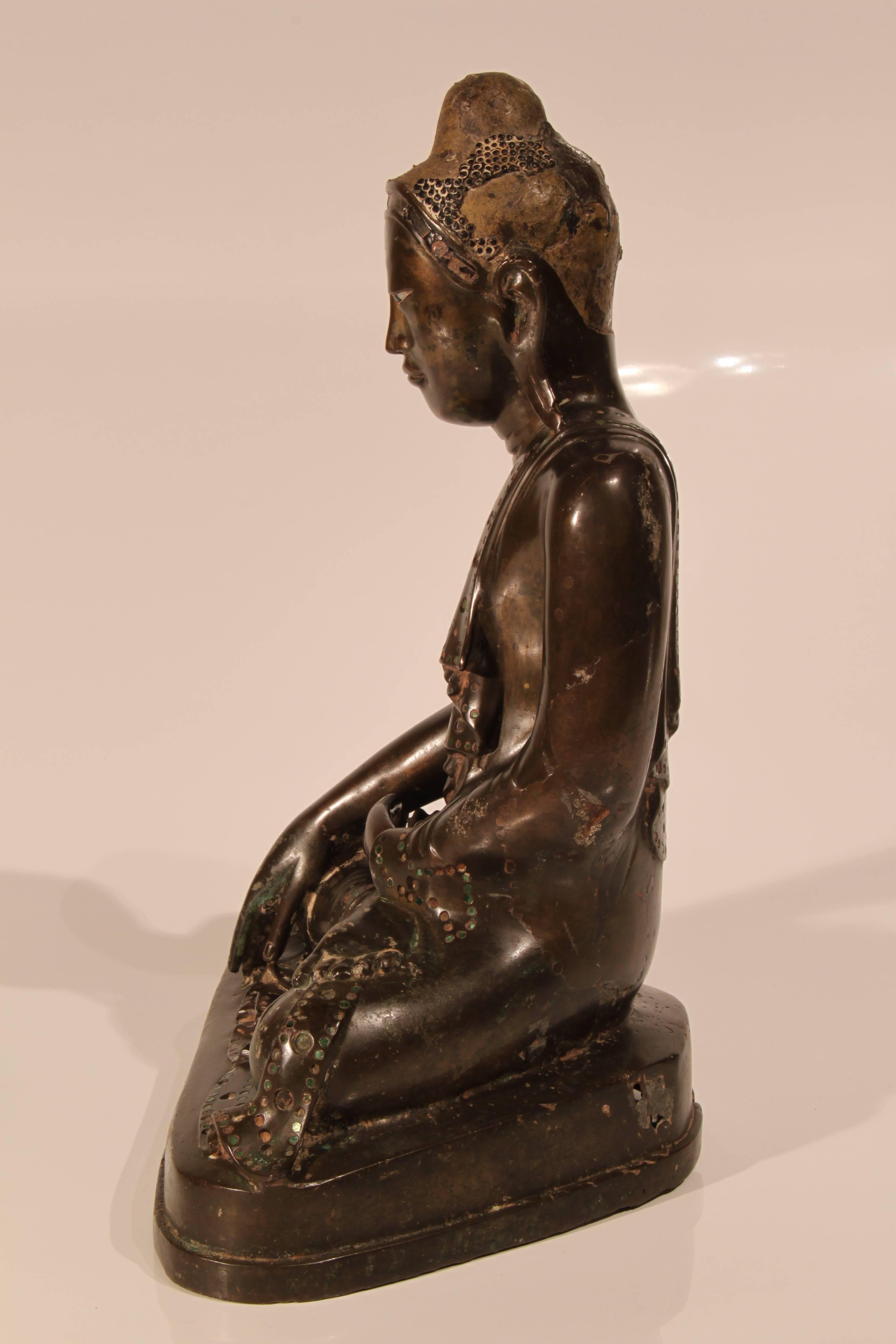 19th Century Thai Inlaid Bronze Buddha For Sale 3