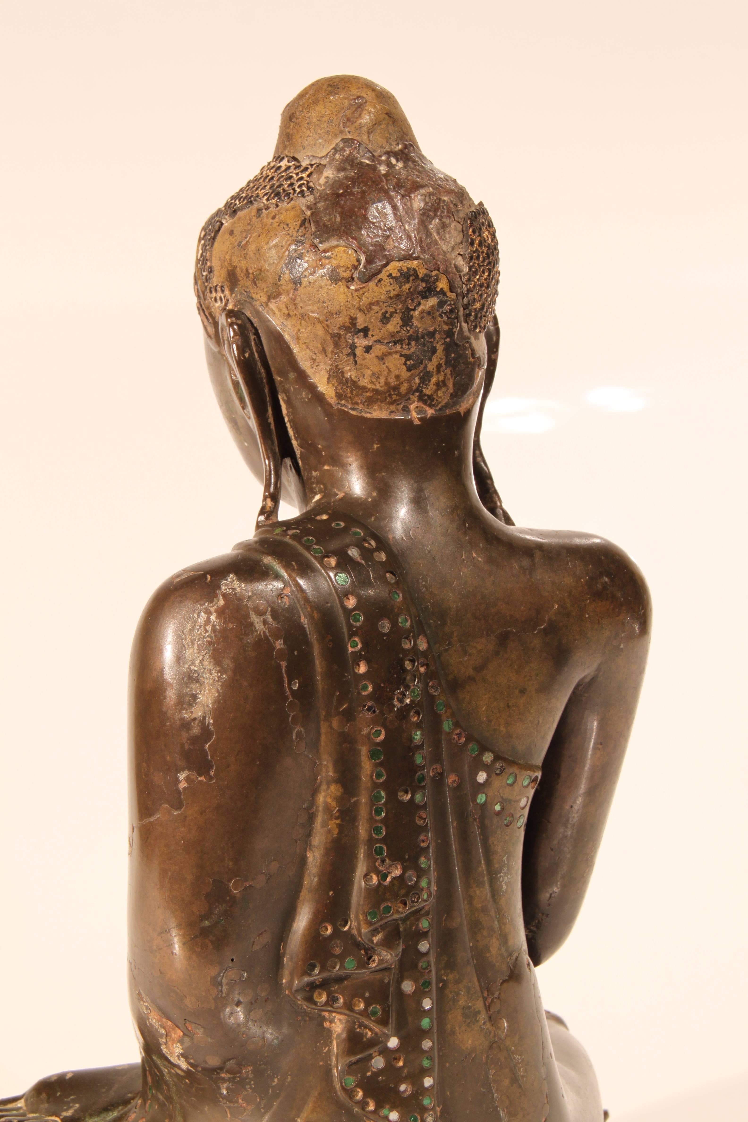 19th Century Thai Inlaid Bronze Buddha In Good Condition For Sale In Mosman Park, AU
