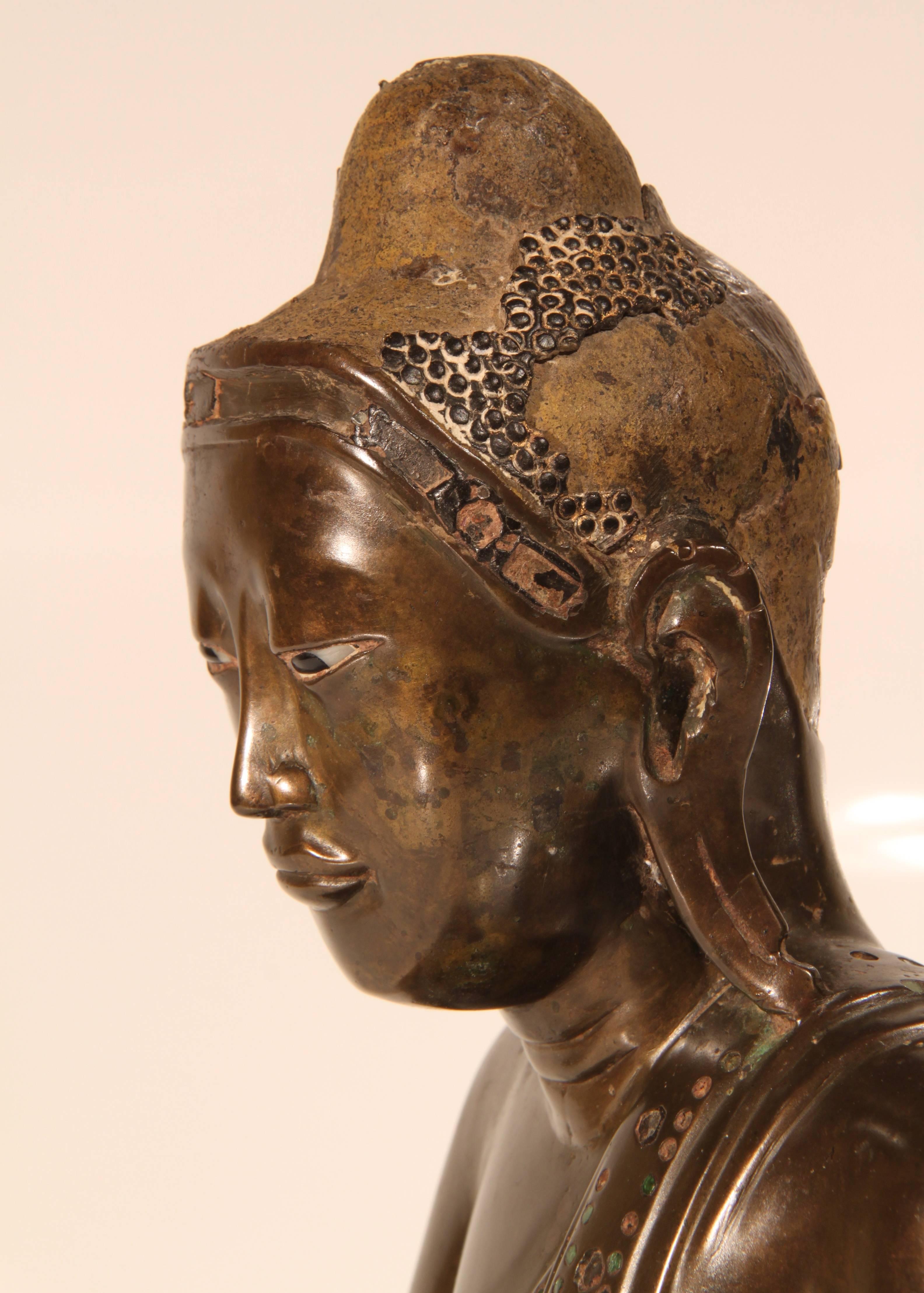19th Century Thai Inlaid Bronze Buddha For Sale 4