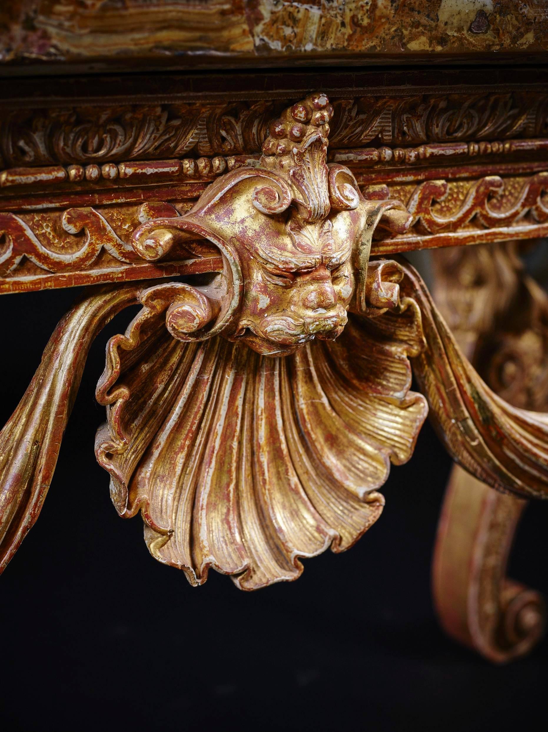 Alabaster Important George II Giltwood Side Table in the Manner of Henry Flitcroft