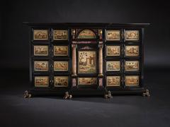 Rare and Important 17th Century Ebony and Pietra Dura Inlaid Cabinet, Florence