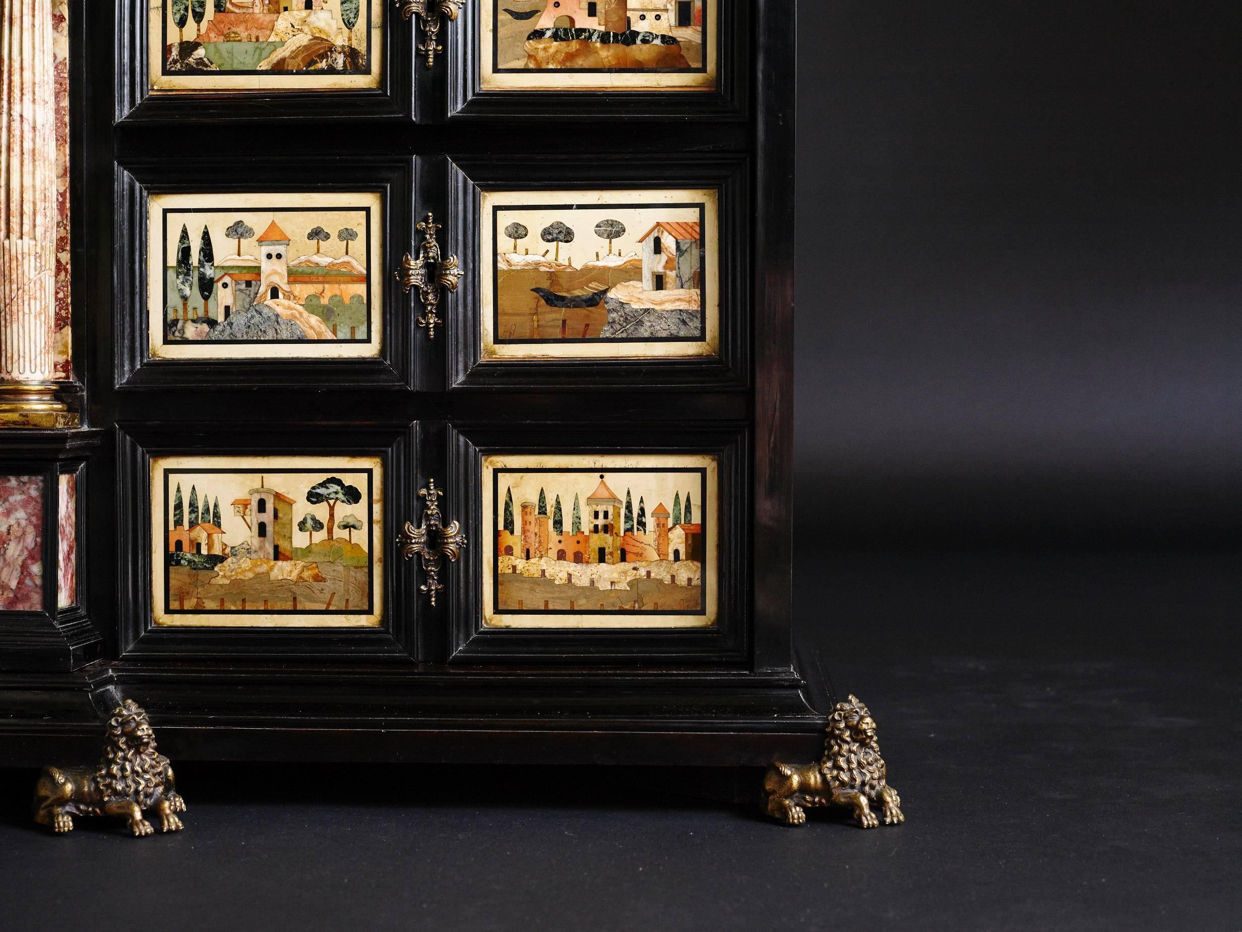 Rare and Important 17th Century Ebony and Pietra Dura Inlaid Cabinet, Florence In Excellent Condition For Sale In Mosman Park, AU