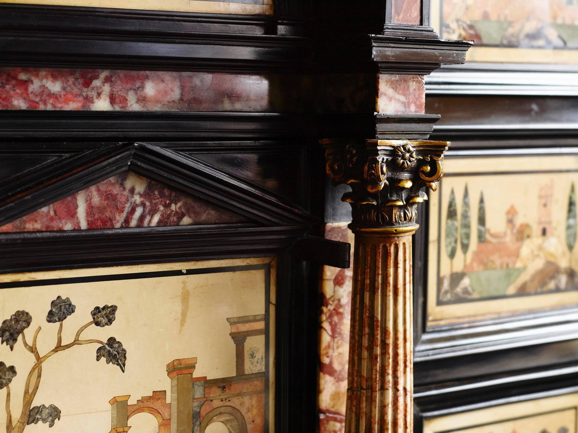 Rare and Important 17th Century Ebony and Pietra Dura Inlaid Cabinet, Florence For Sale 1