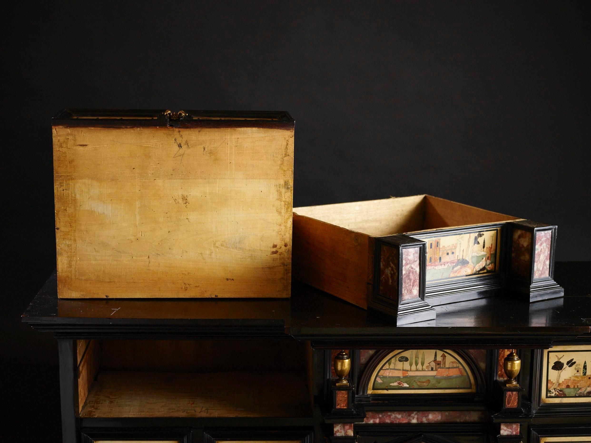 Rare and Important 17th Century Ebony and Pietra Dura Inlaid Cabinet, Florence For Sale 2