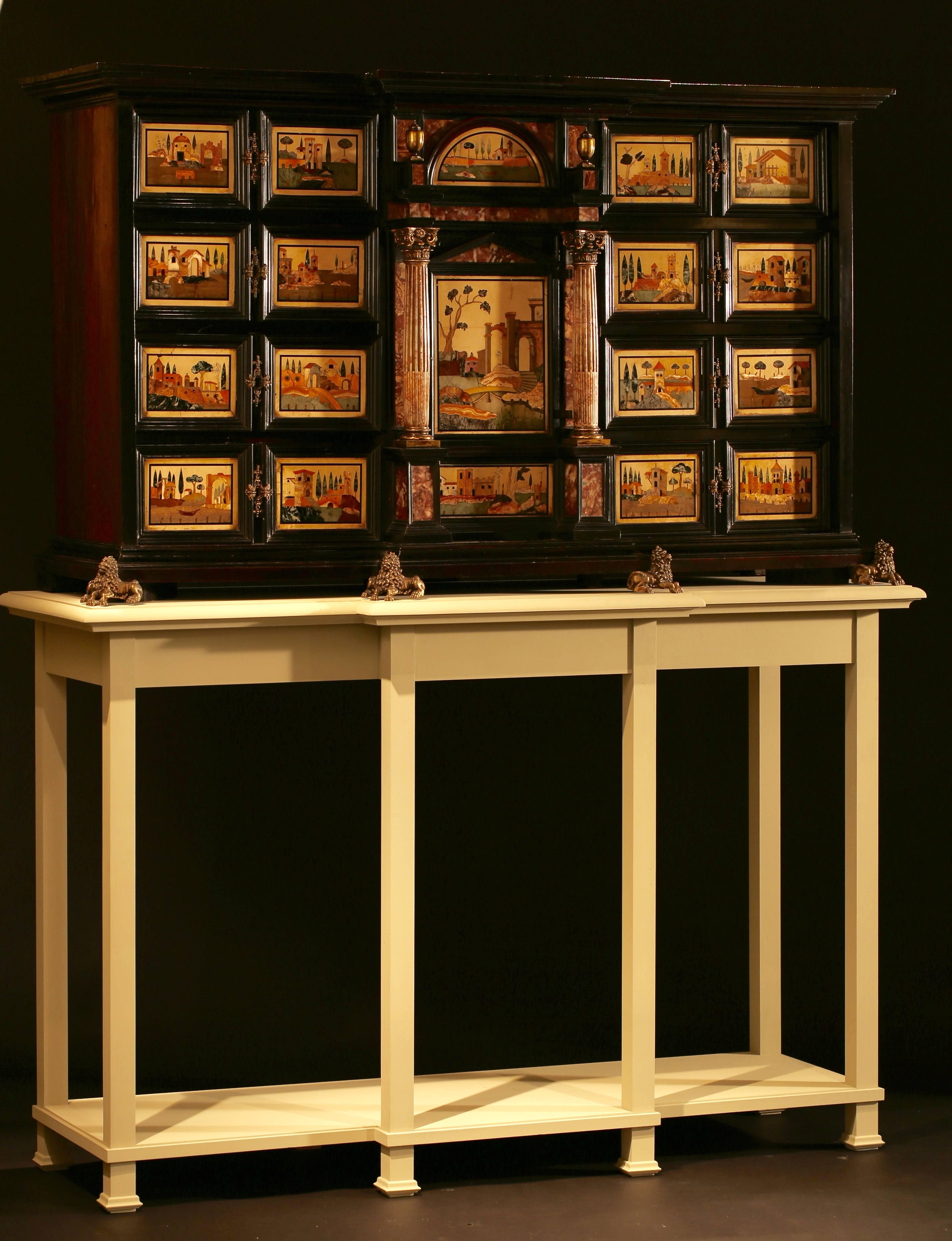 Rare and Important 17th Century Ebony and Pietra Dura Inlaid Cabinet, Florence For Sale 3