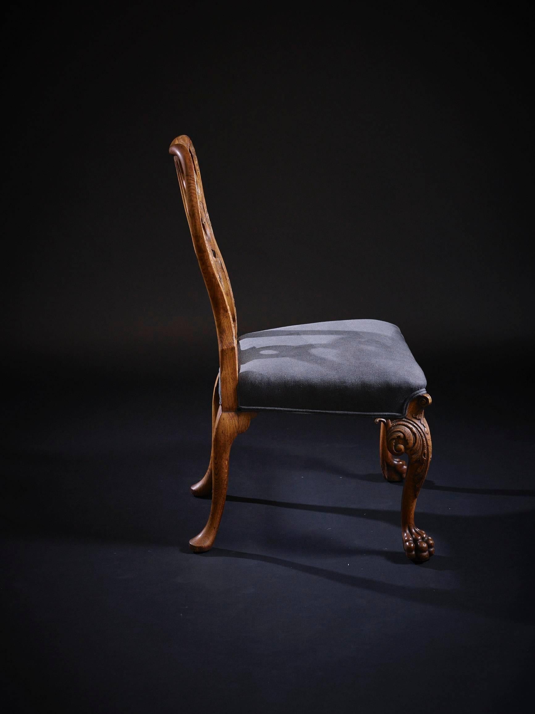 George II 19th Century Oak Side Chair After a Design Attributed to Giles Grendy