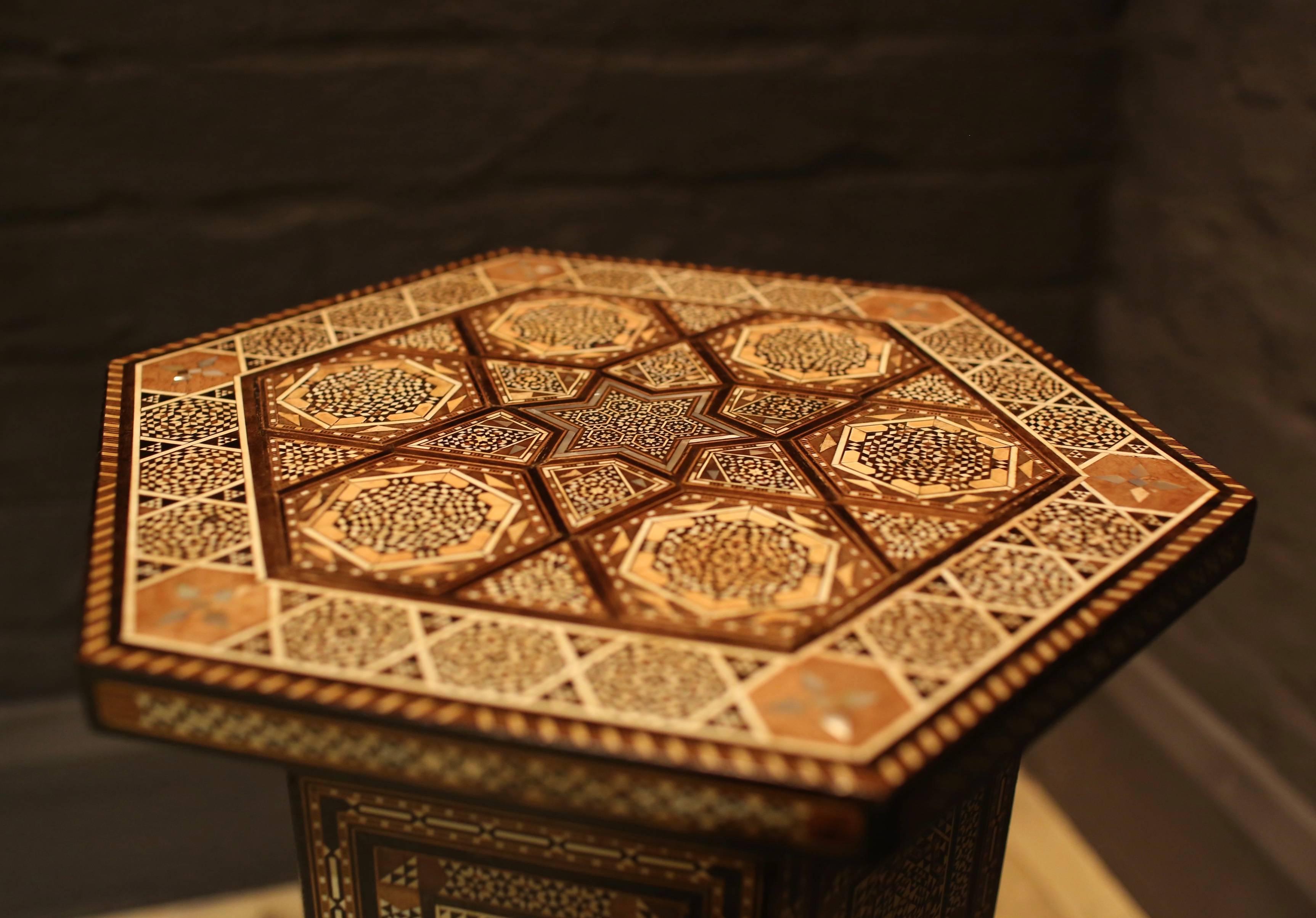 Parquetry Early 20th Century Syrian Hexagonal Occasional Table