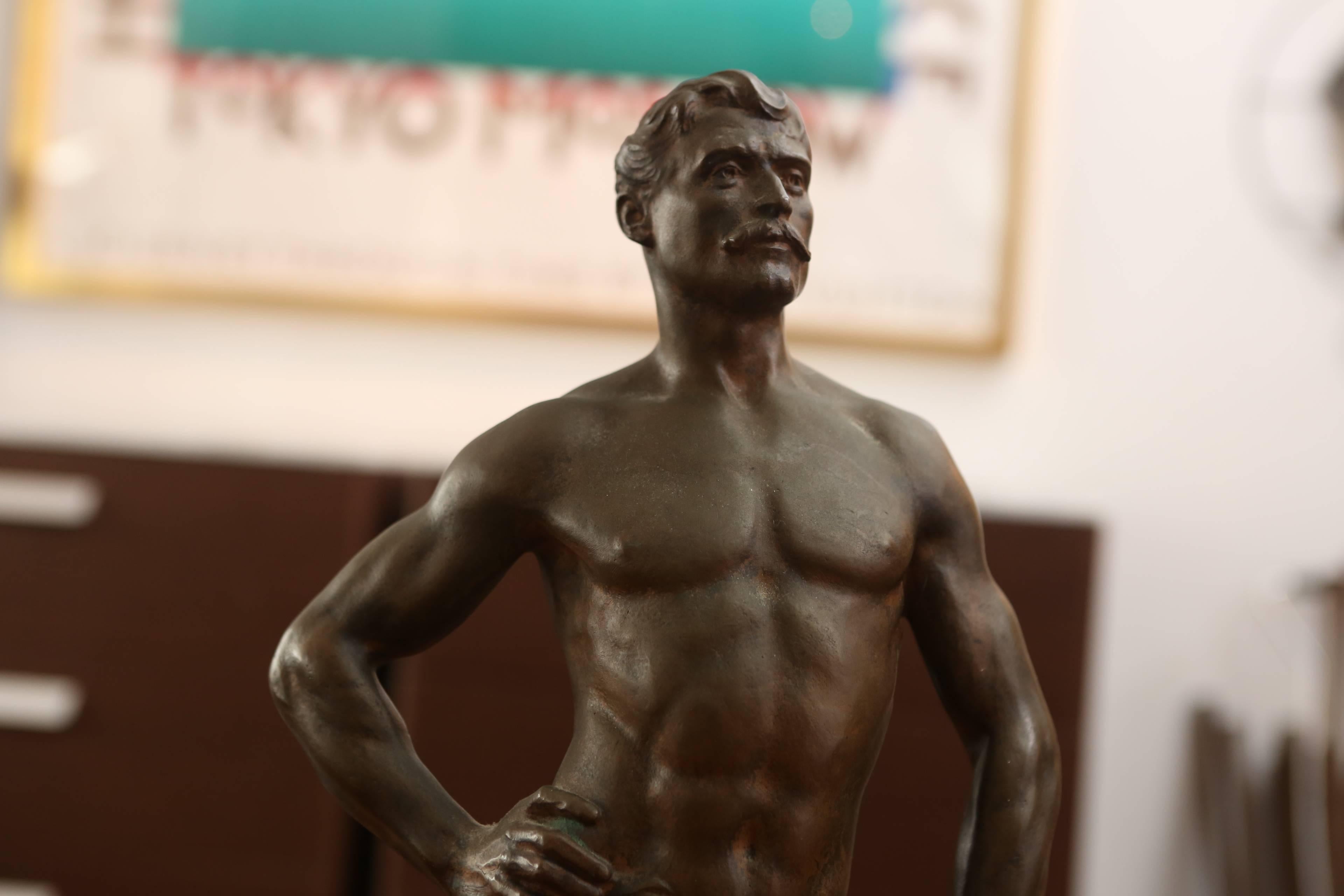 A lovely turn of the century male semi-nude bronze. Inscribed 