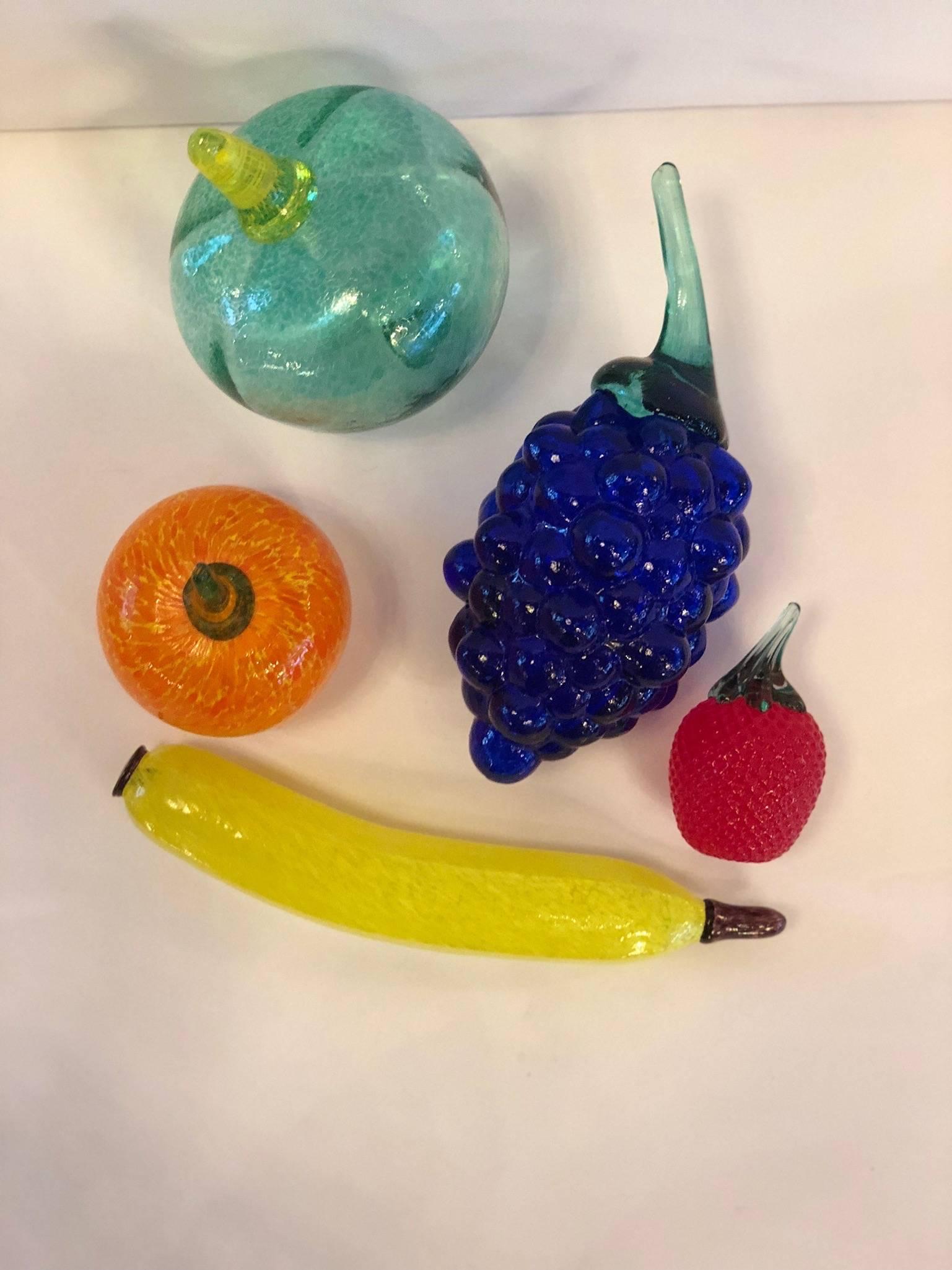 Kasta Boda blown glass fruit. Collection five pieces of mixed fruit. Miscellaneous sizes.