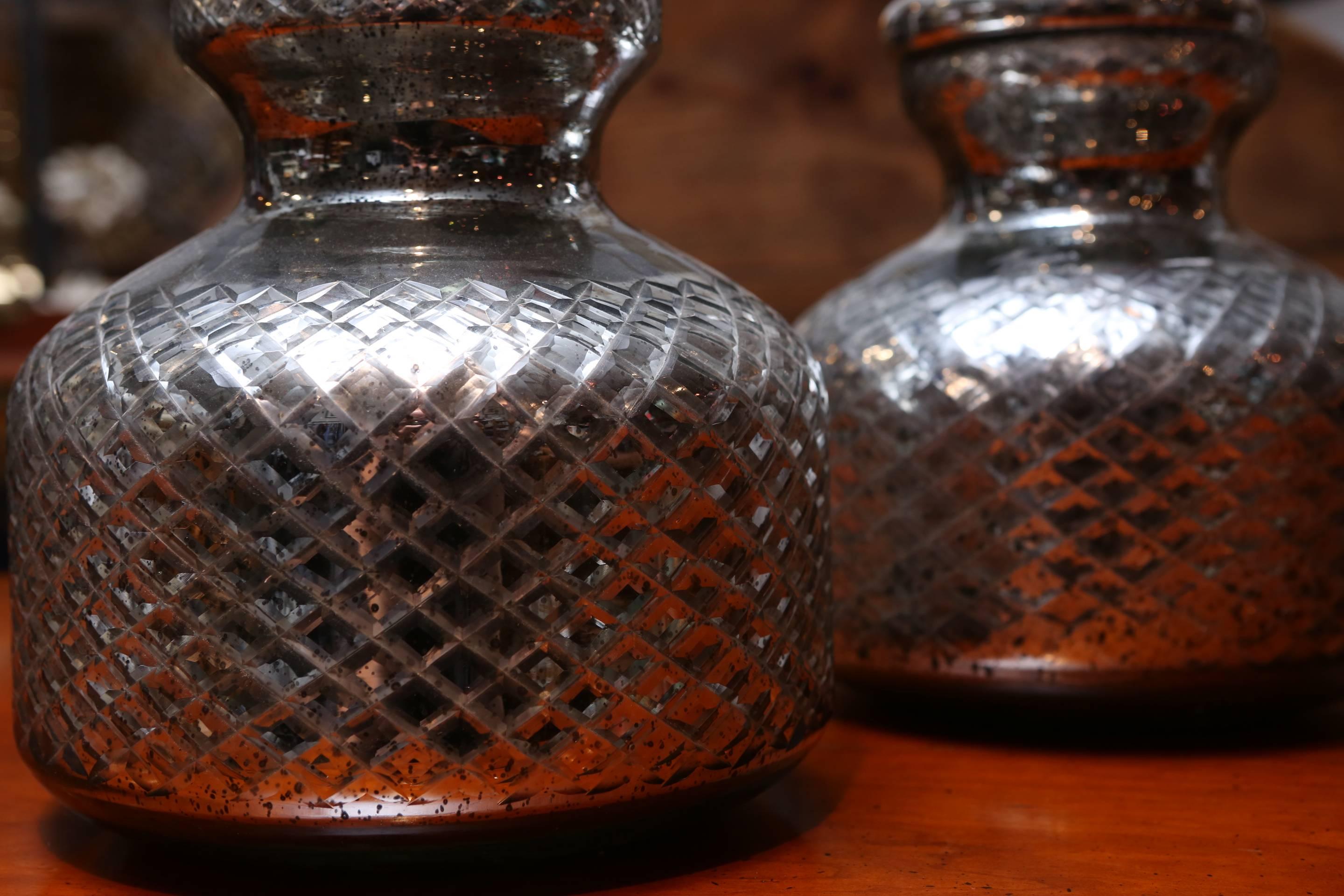 20th Century Pair of Mercury Glass Urns
