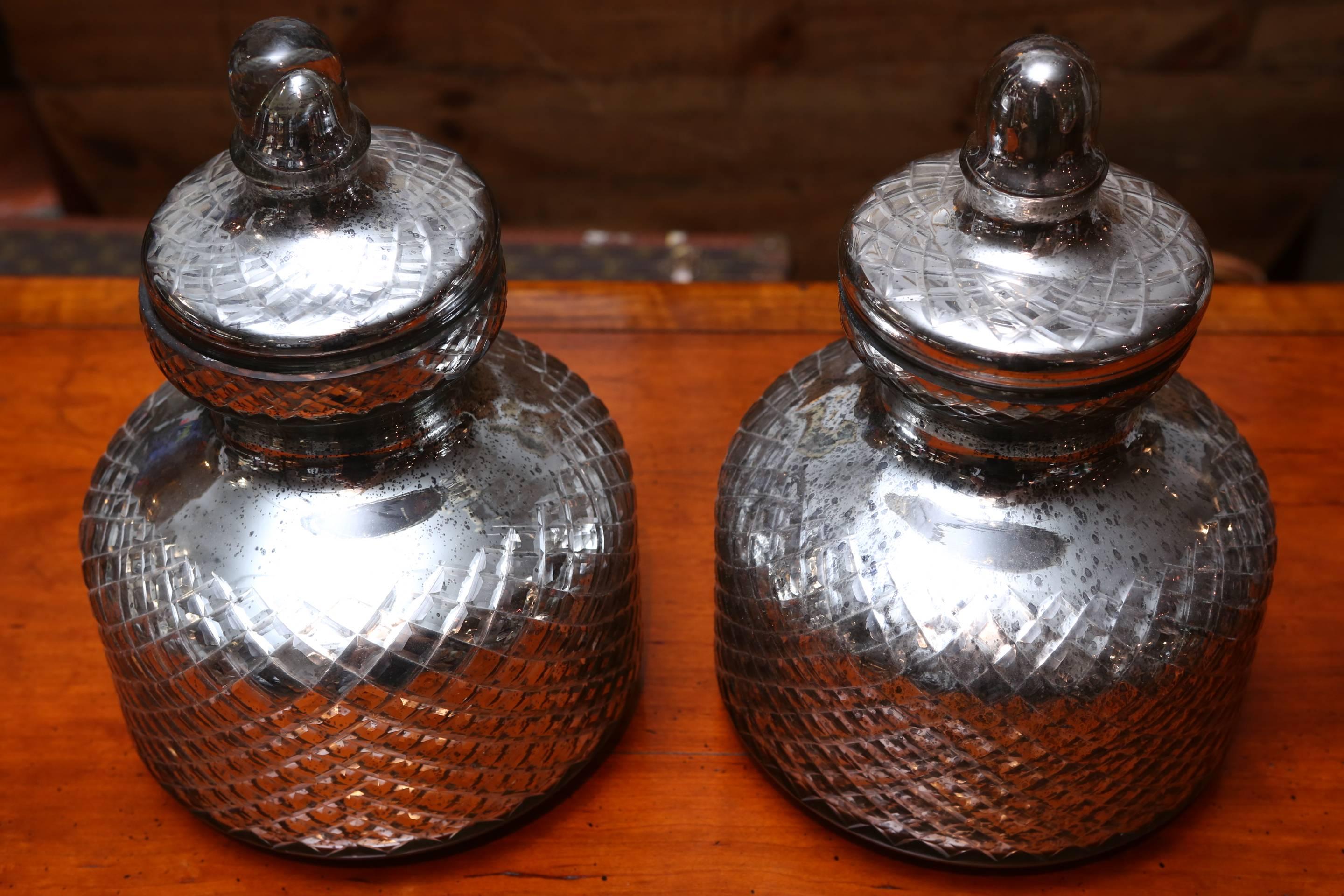 Pair of Mercury Glass Urns 2