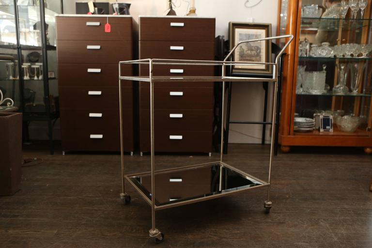 Allora Mid-Century Mirrored Bar Cart - Gold Finish, Rolling, 2 Shelves