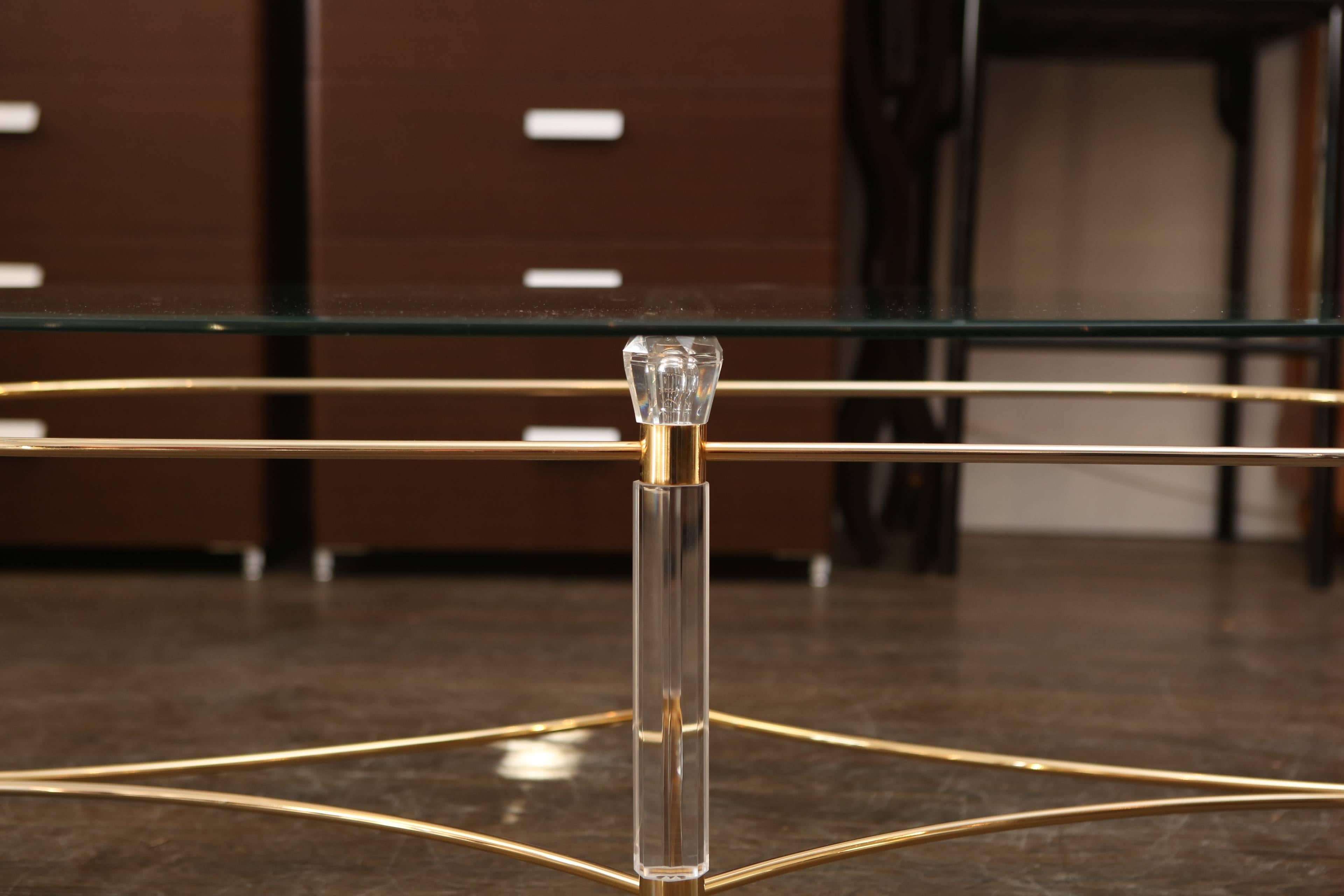 Chic Square Brown Lucite Coffee Table With Brass Accents At 1stdibs