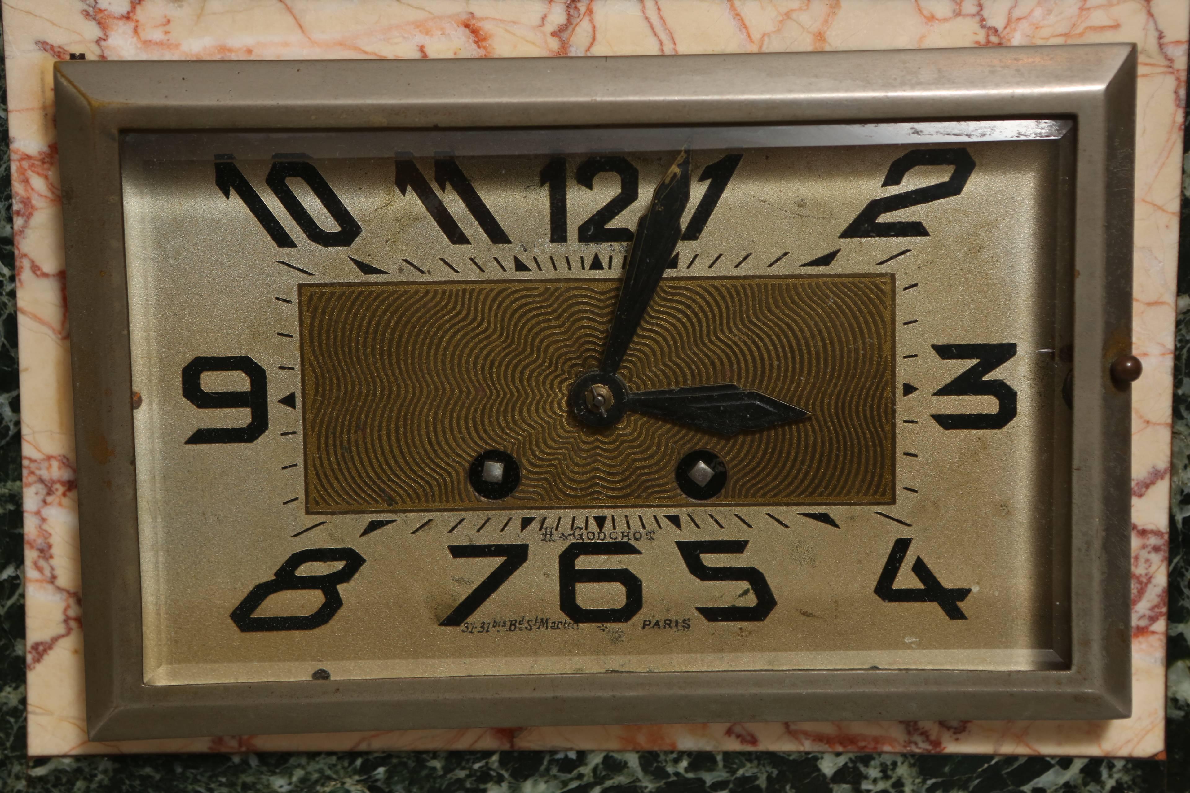 20th Century Parisian Art Deco Mantel Clock and Bookends
