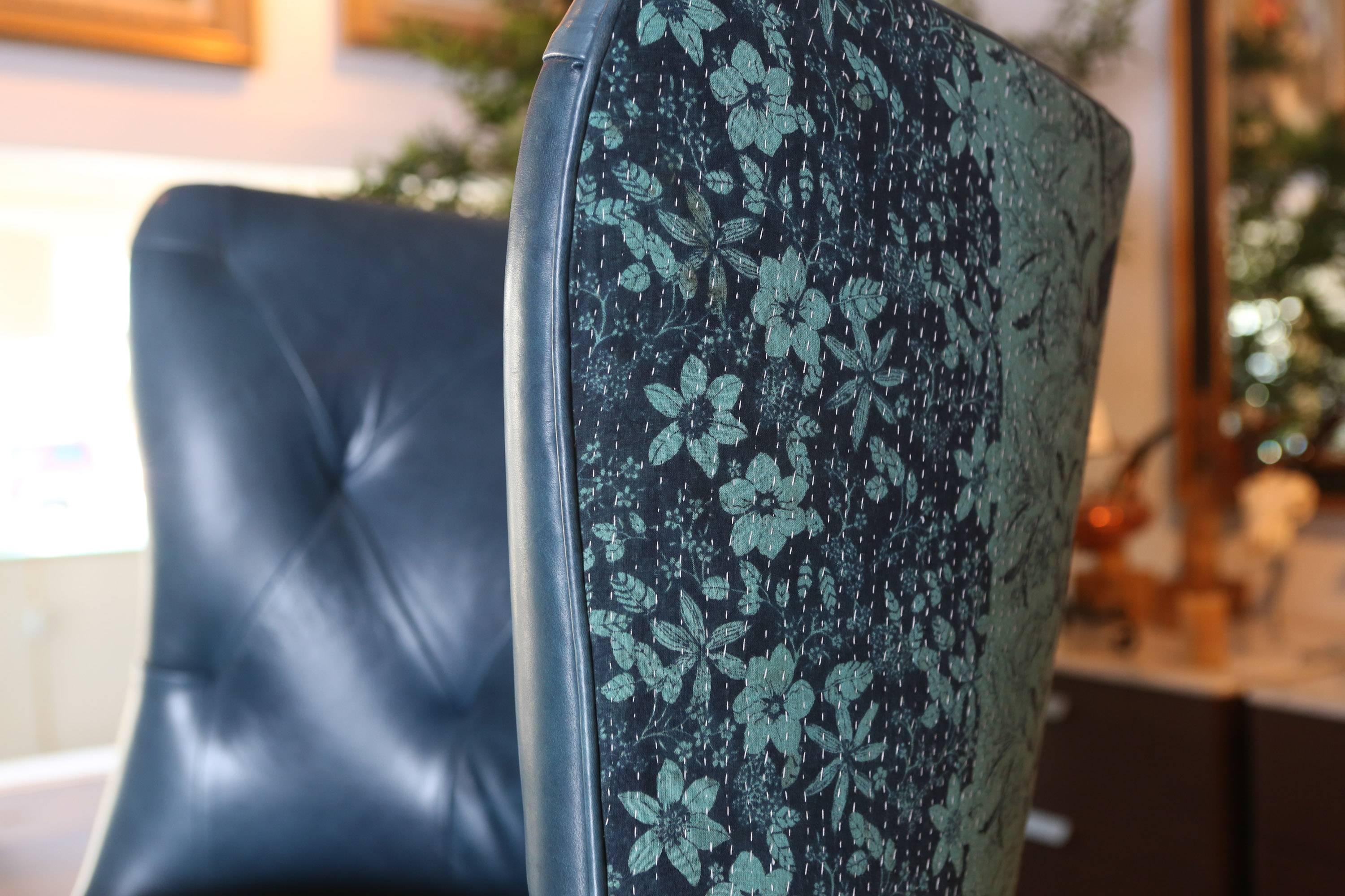 Goodman Tibetan Upholstered Leather Chair In Excellent Condition In Bridgehampton, NY