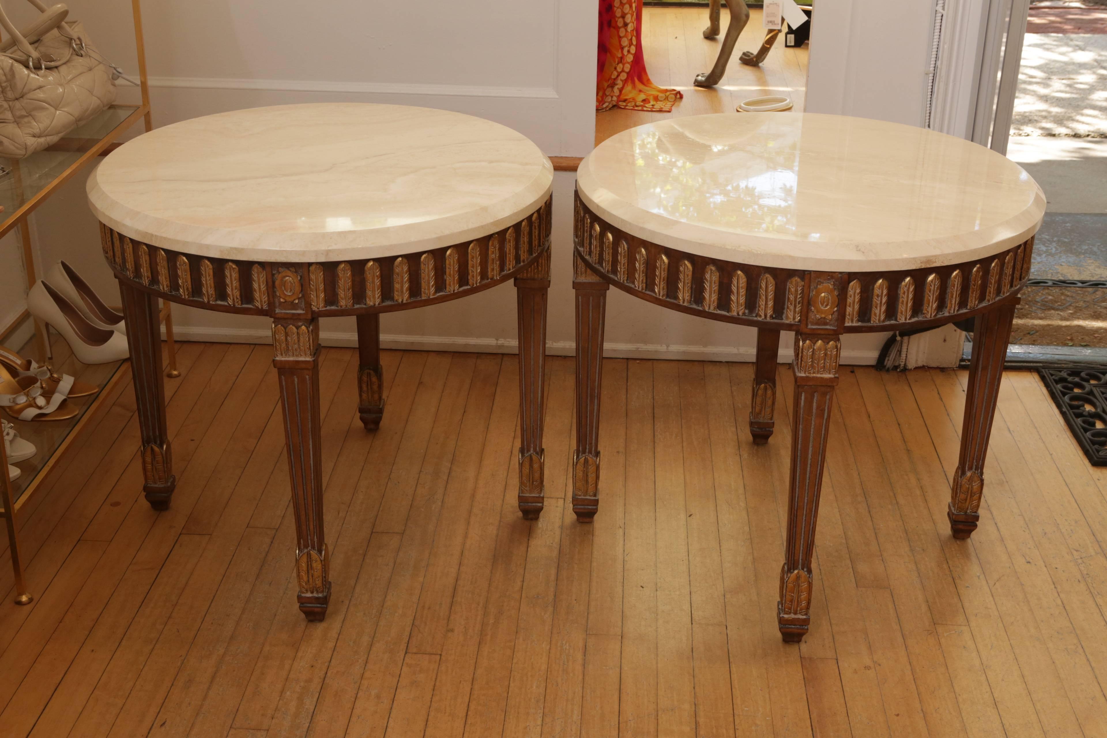 Contemporary Pair of Kreiss Side Tables with Marble Tops