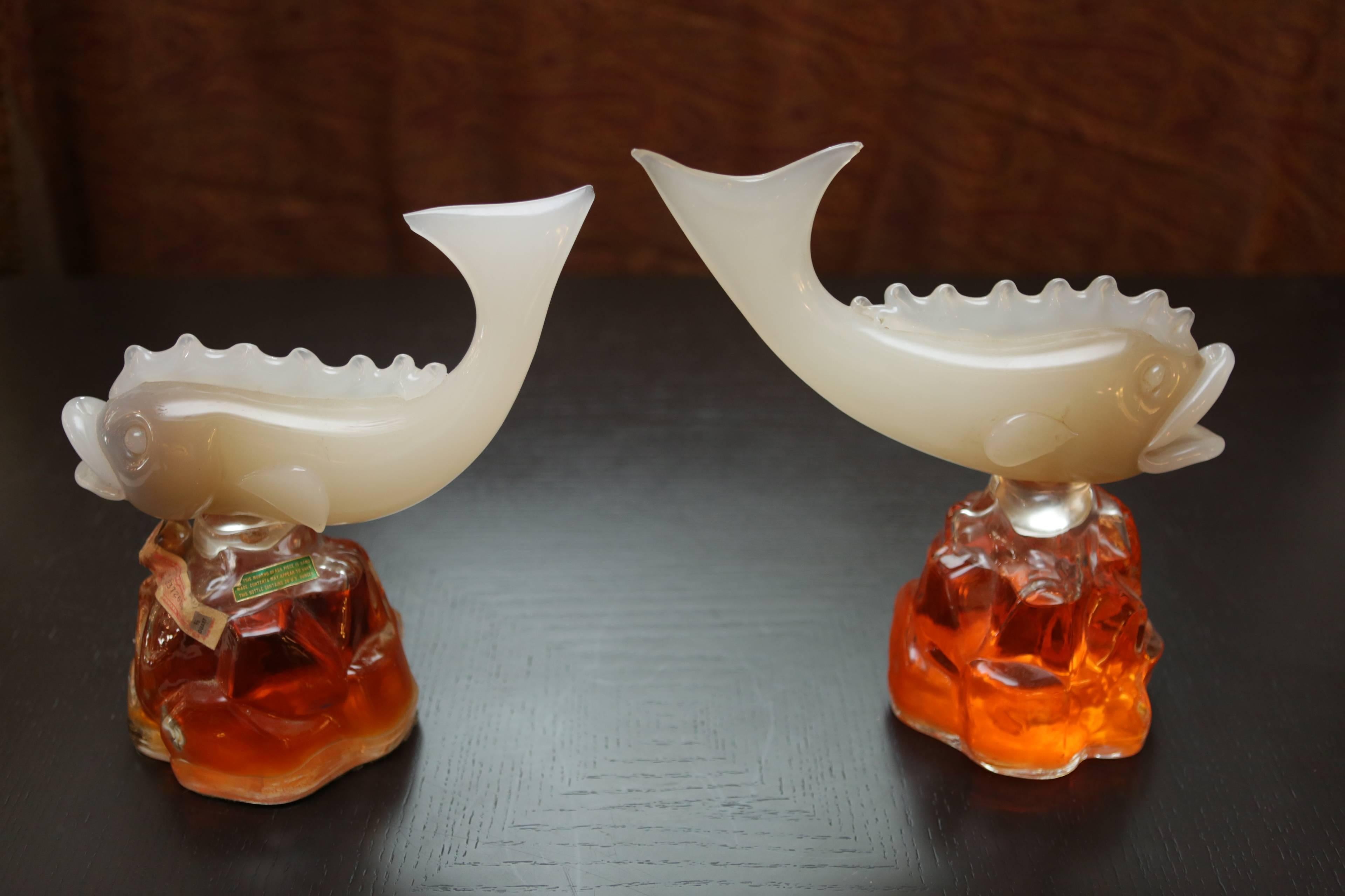 Pair of 1920s Murano Glass Fish Decanters 1