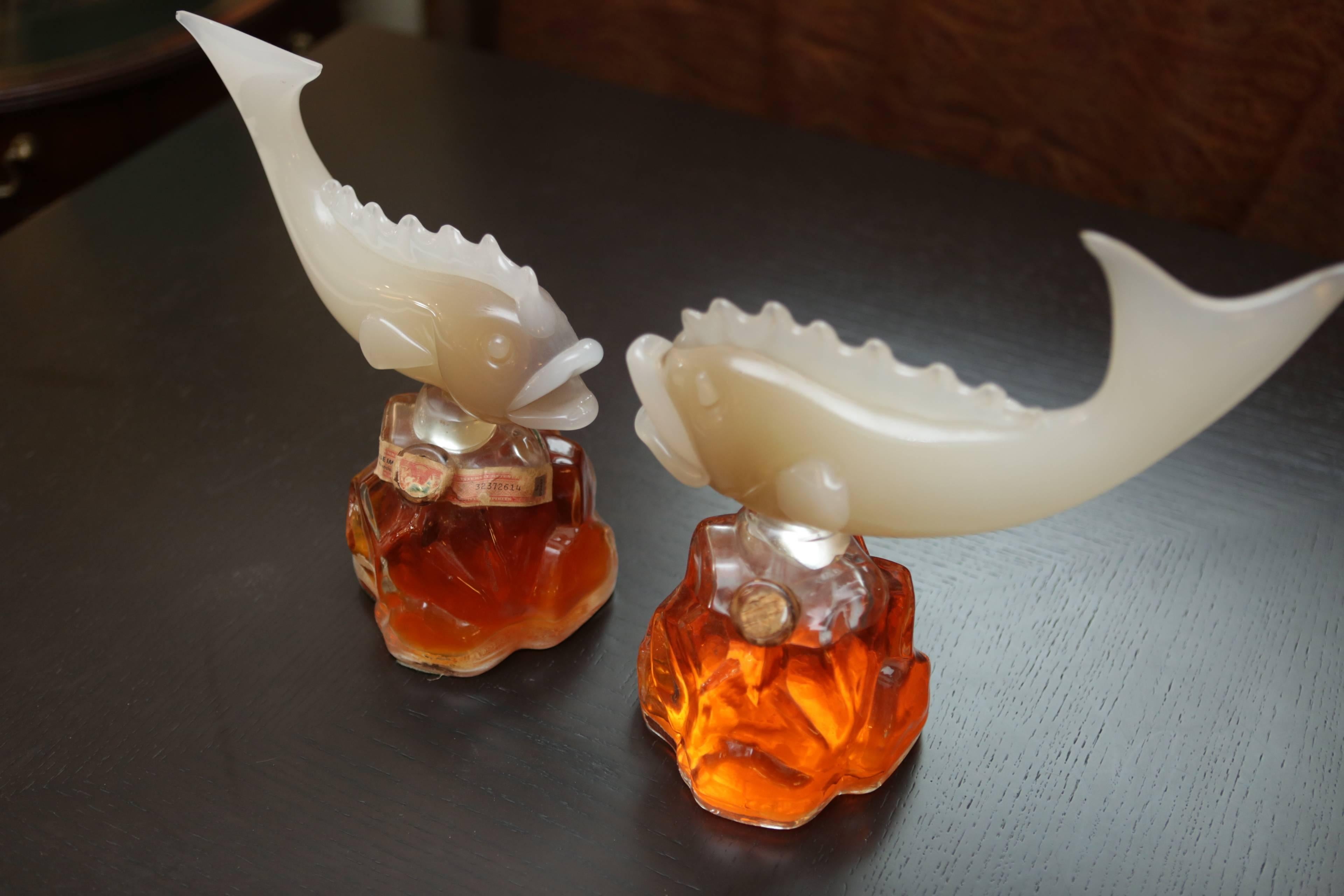 Early 20th Century Pair of 1920s Murano Glass Fish Decanters