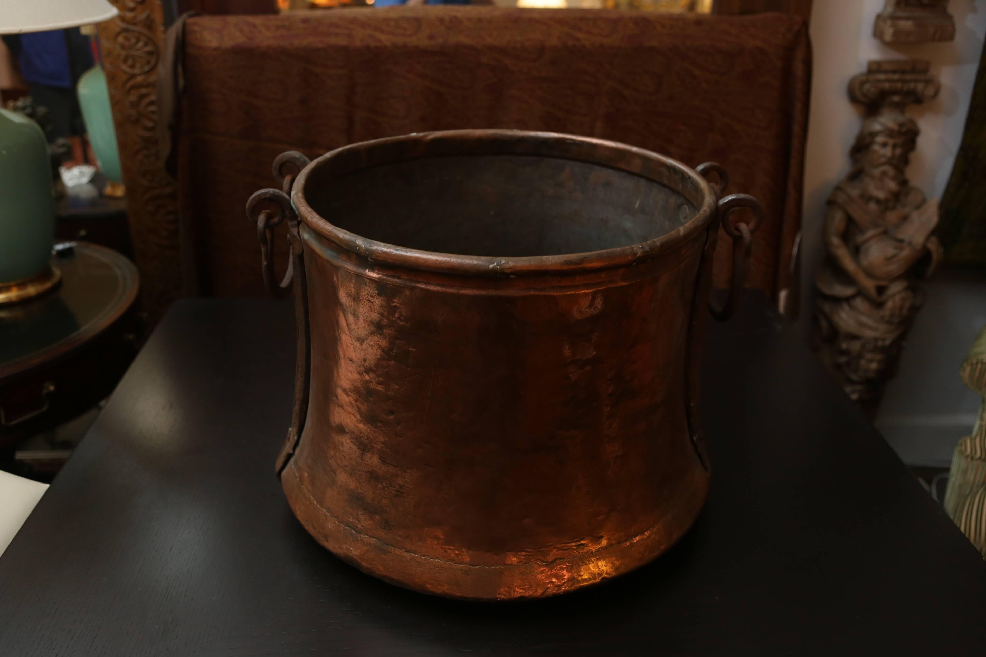 A handmade 19th century, Turkish copper bucket for coal or firewood.