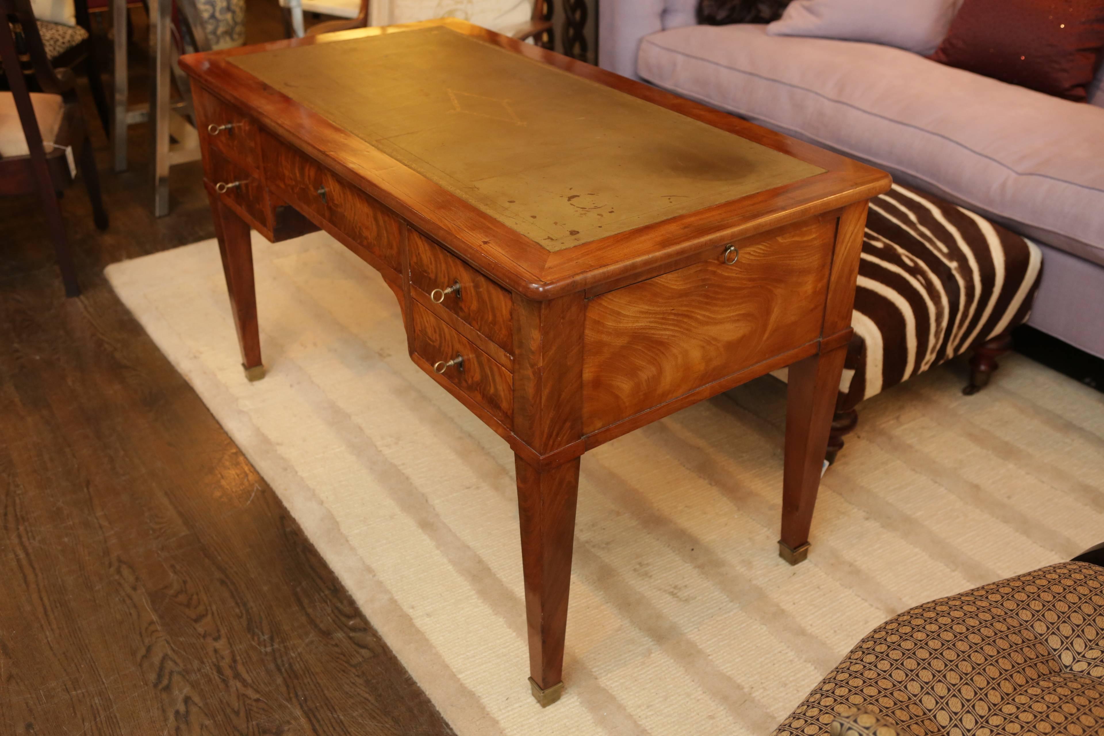 19th Century Charles X French Tiger Maple Desk with Tooled Leather Top