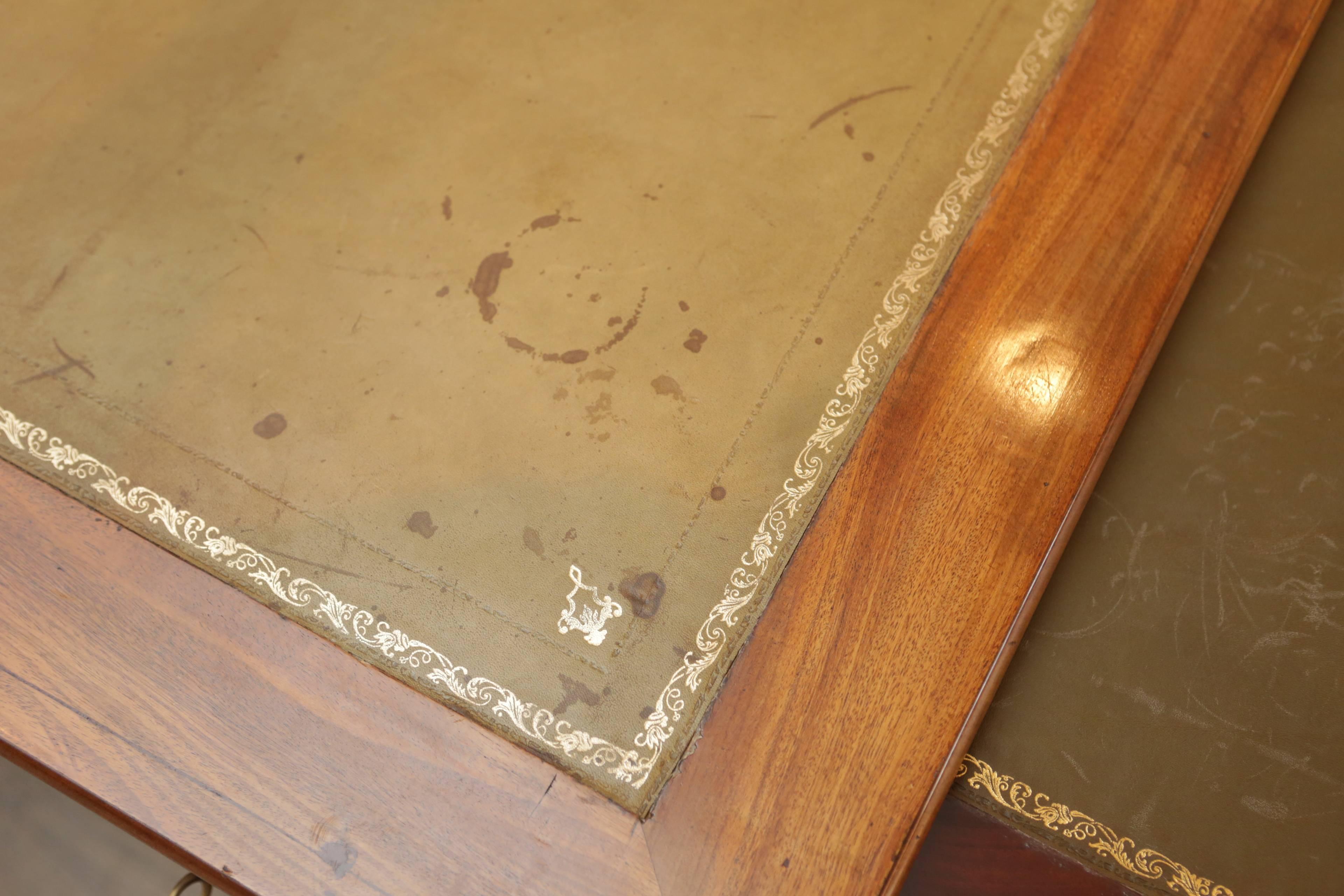 Charles X French Tiger Maple Desk with Tooled Leather Top In Fair Condition In Bridgehampton, NY