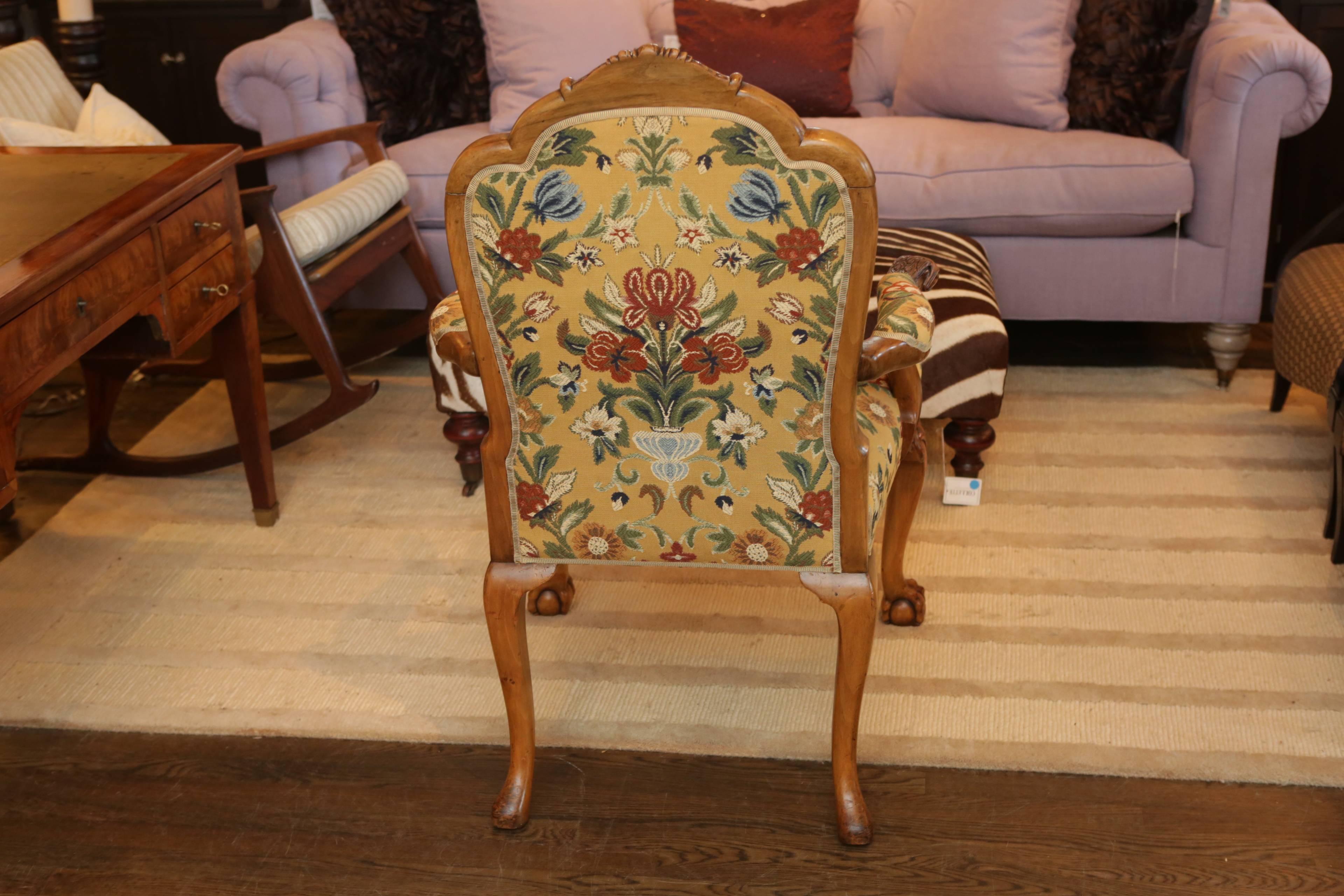 Carved Eagle Armchair with Floral Upholstery In Good Condition In Bridgehampton, NY