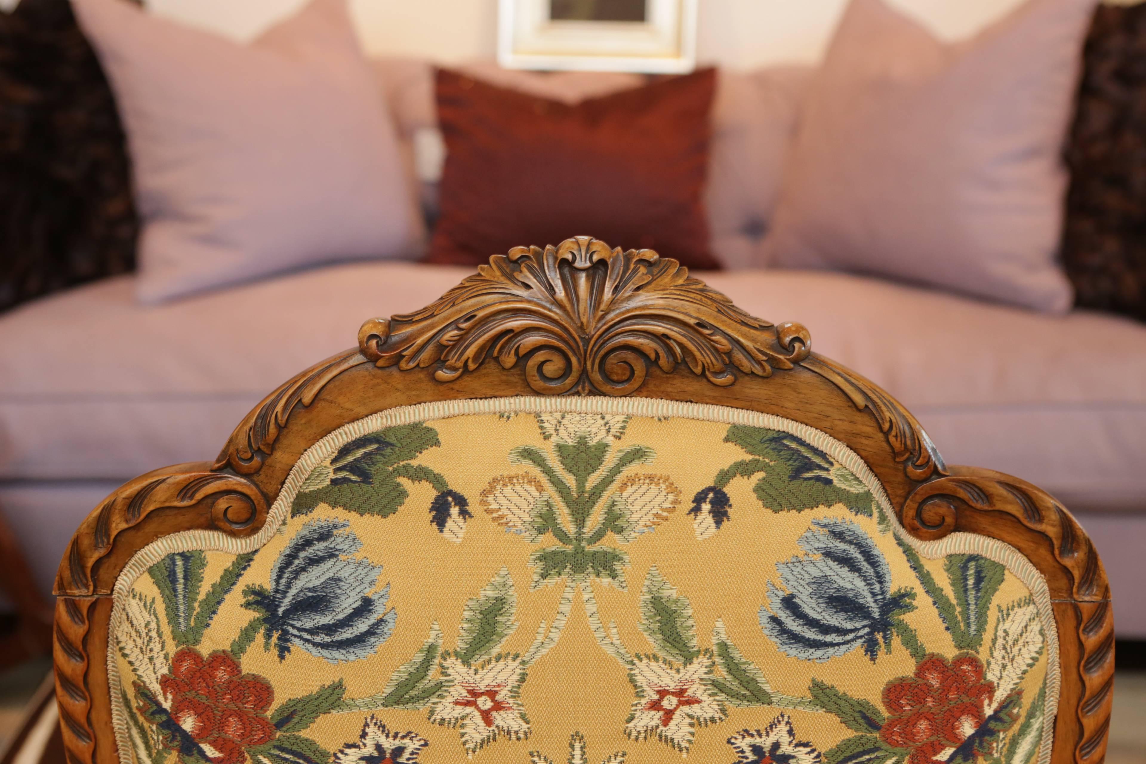 Carved Eagle Armchair with Floral Upholstery 2