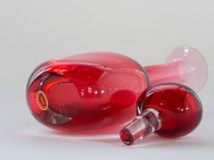 Archimede Seguso Red Handblown Murano Glass Bottle with Stopper
