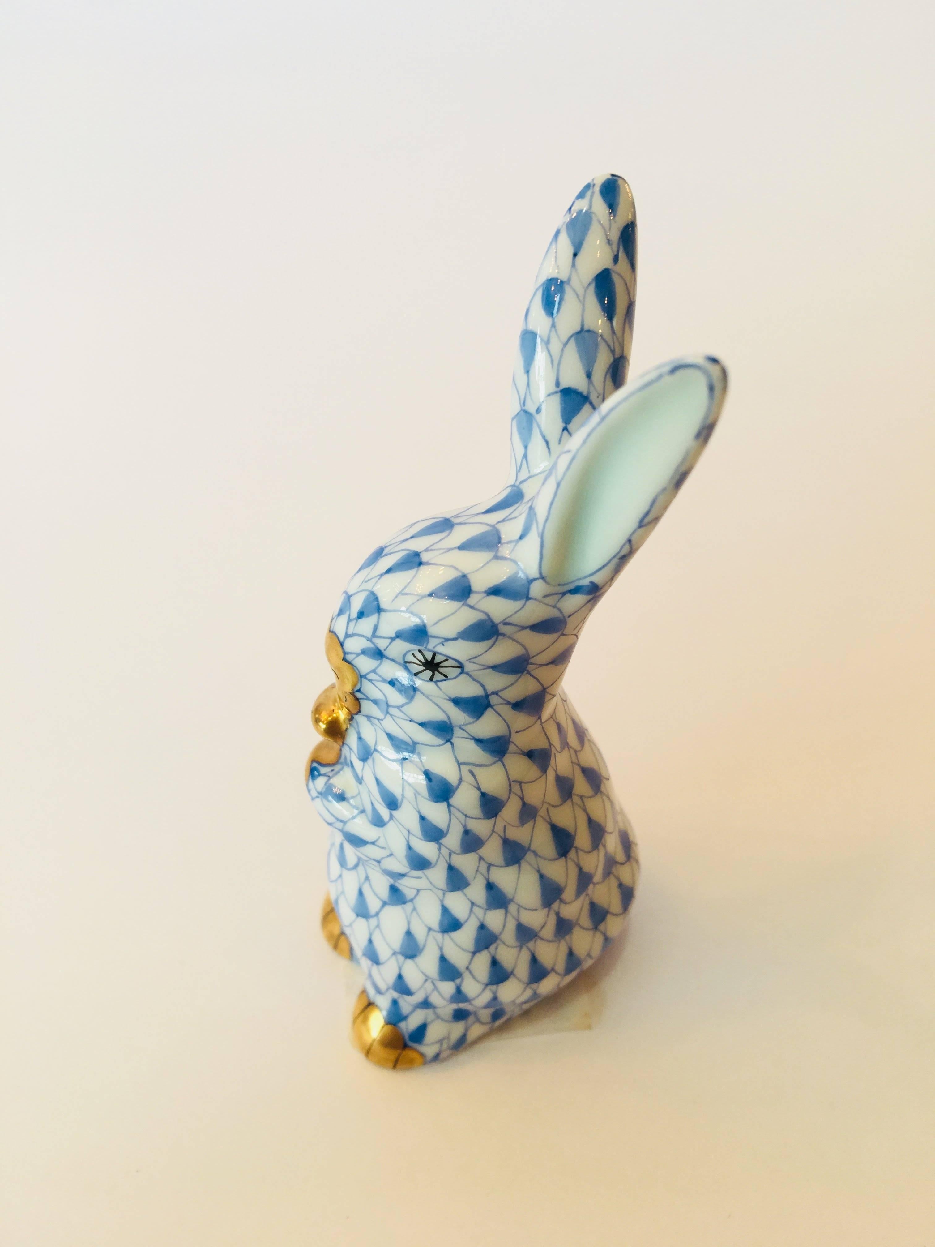 Herend small porcelain rabbit, sitting, figurine.