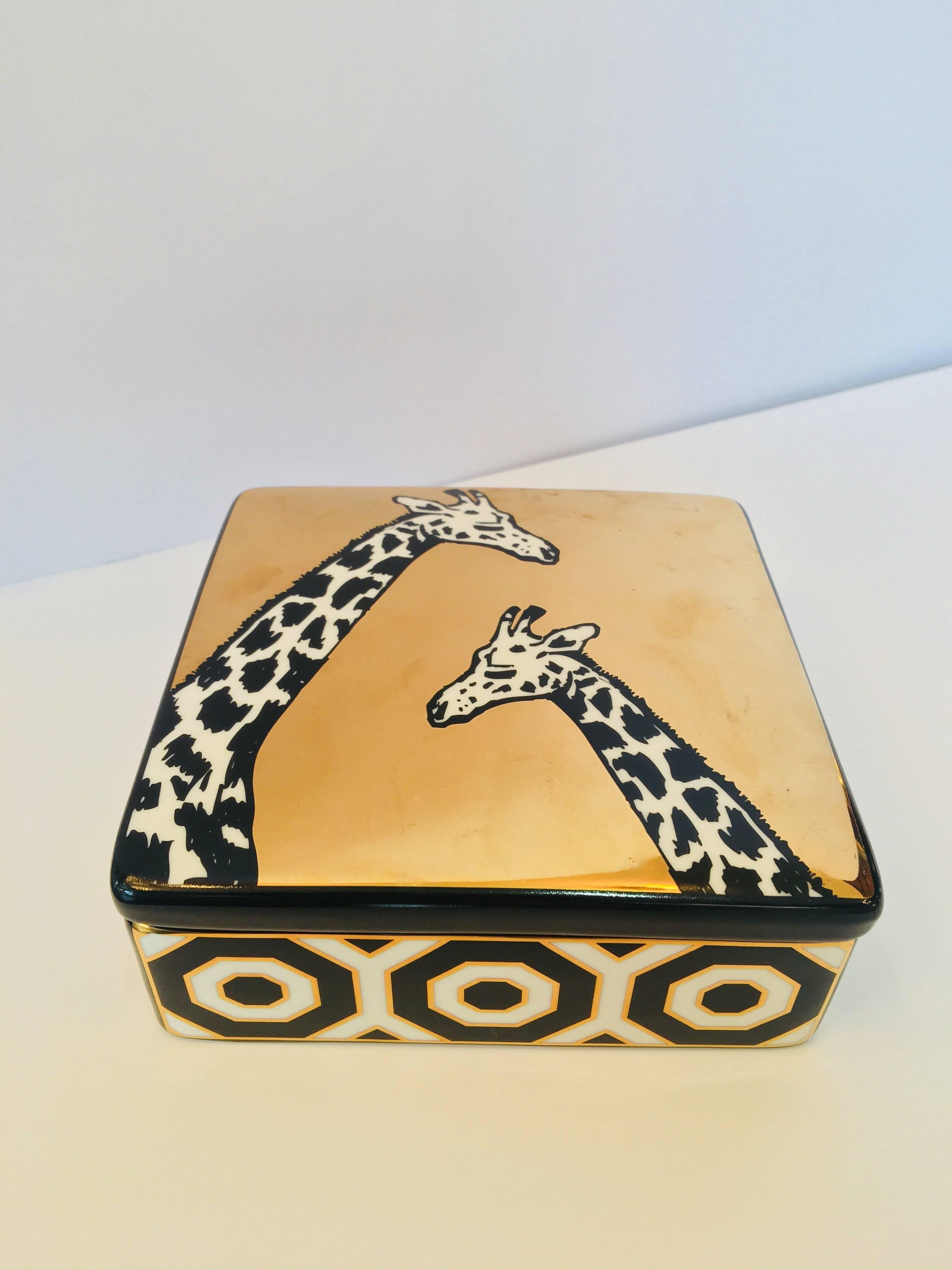 Handmade Jonathan Adler square trinket giraffe box.