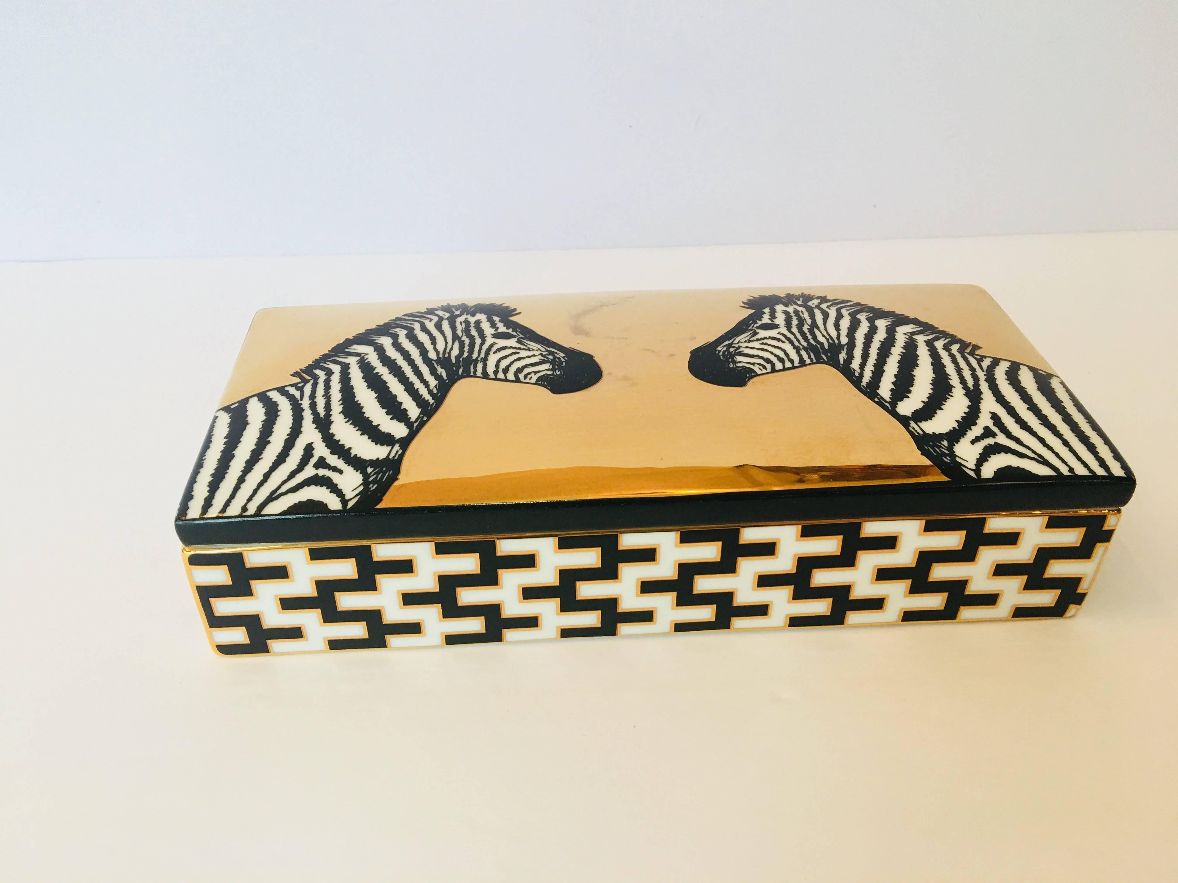 Handmade Jonathan Adler rectangle trinket zebra box.
