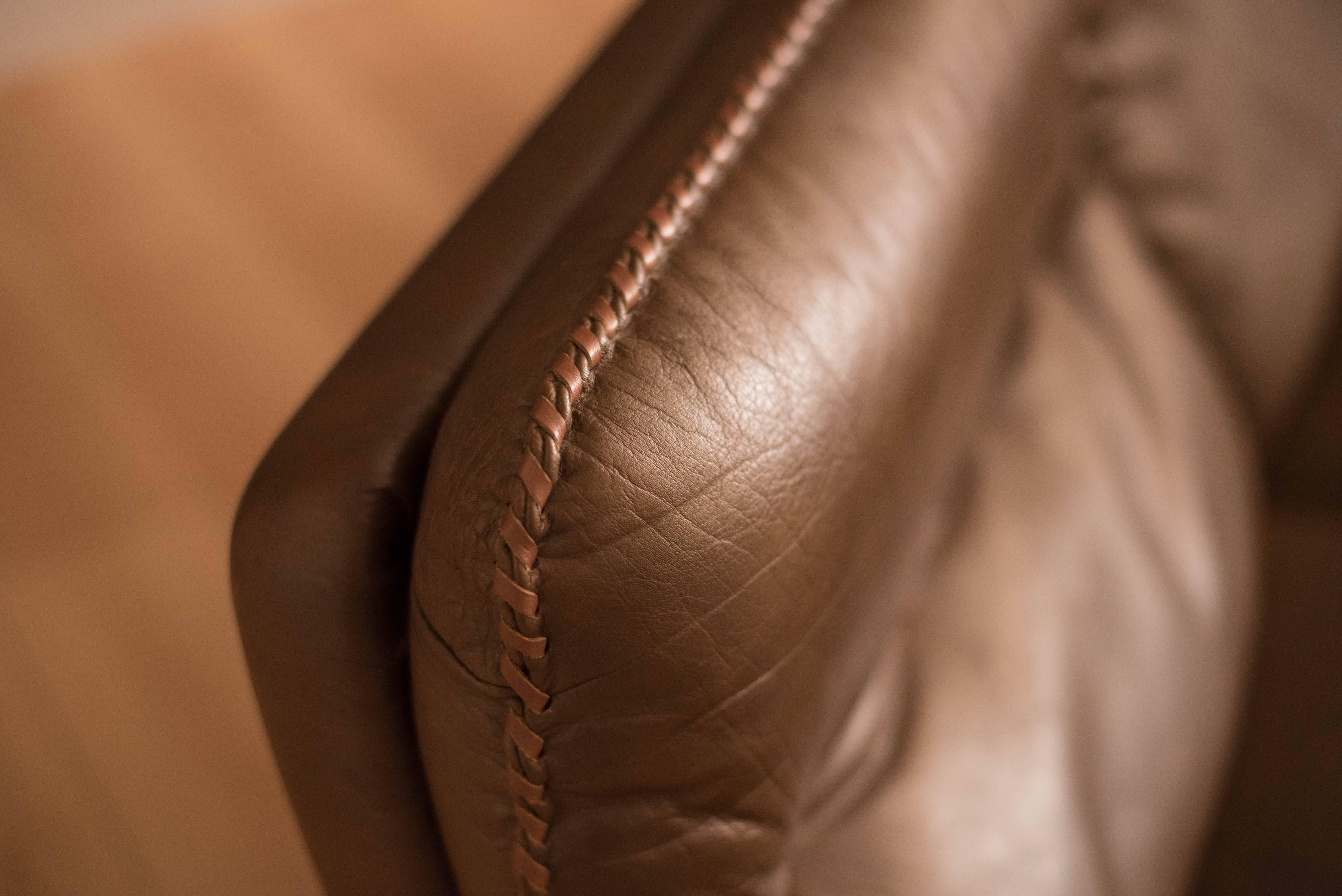 Vintage Hand-Stitched Leather and Chrome Sofa In Good Condition In San Jose, CA