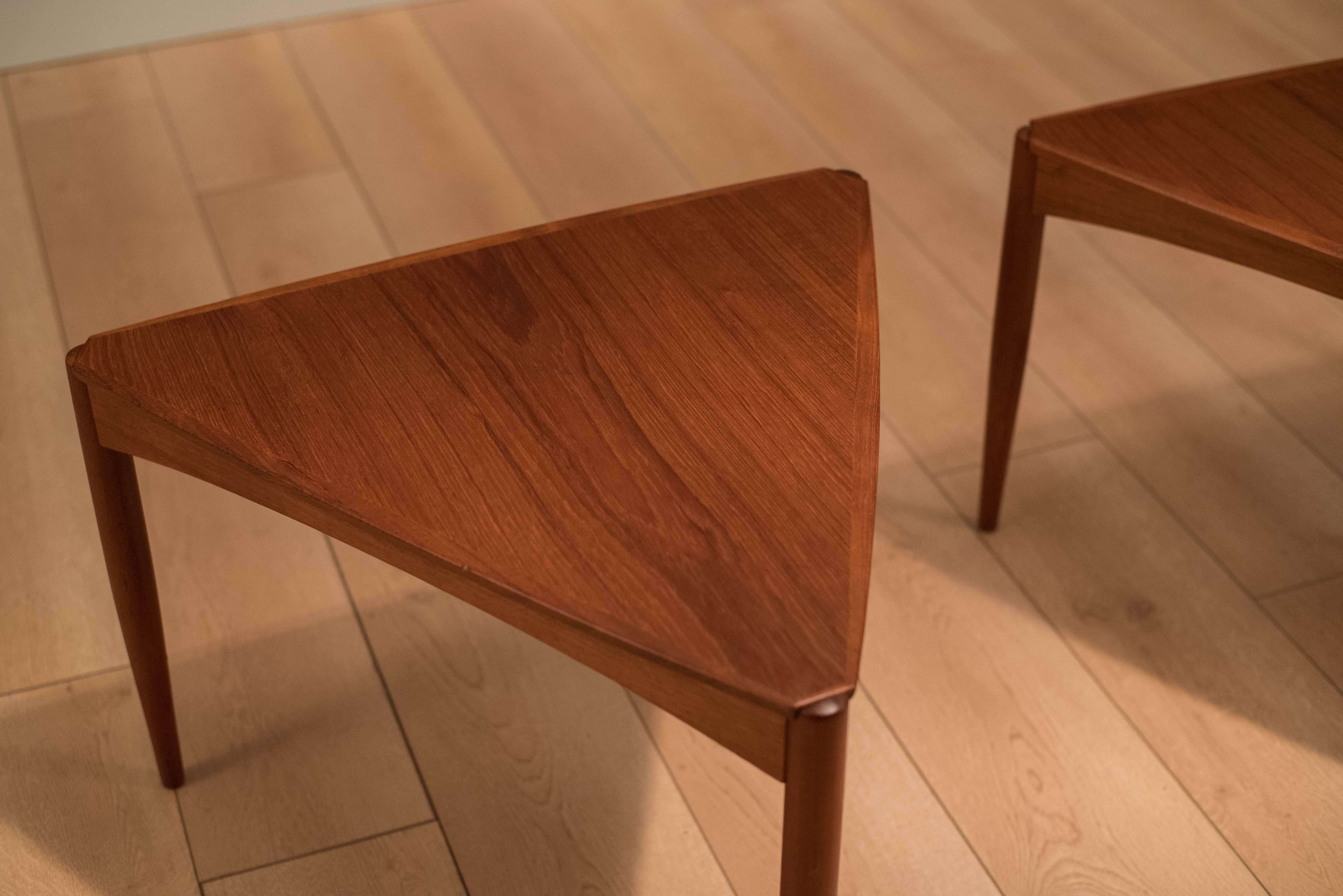Mid-20th Century Pair of Danish Teak Triangle End Tables
