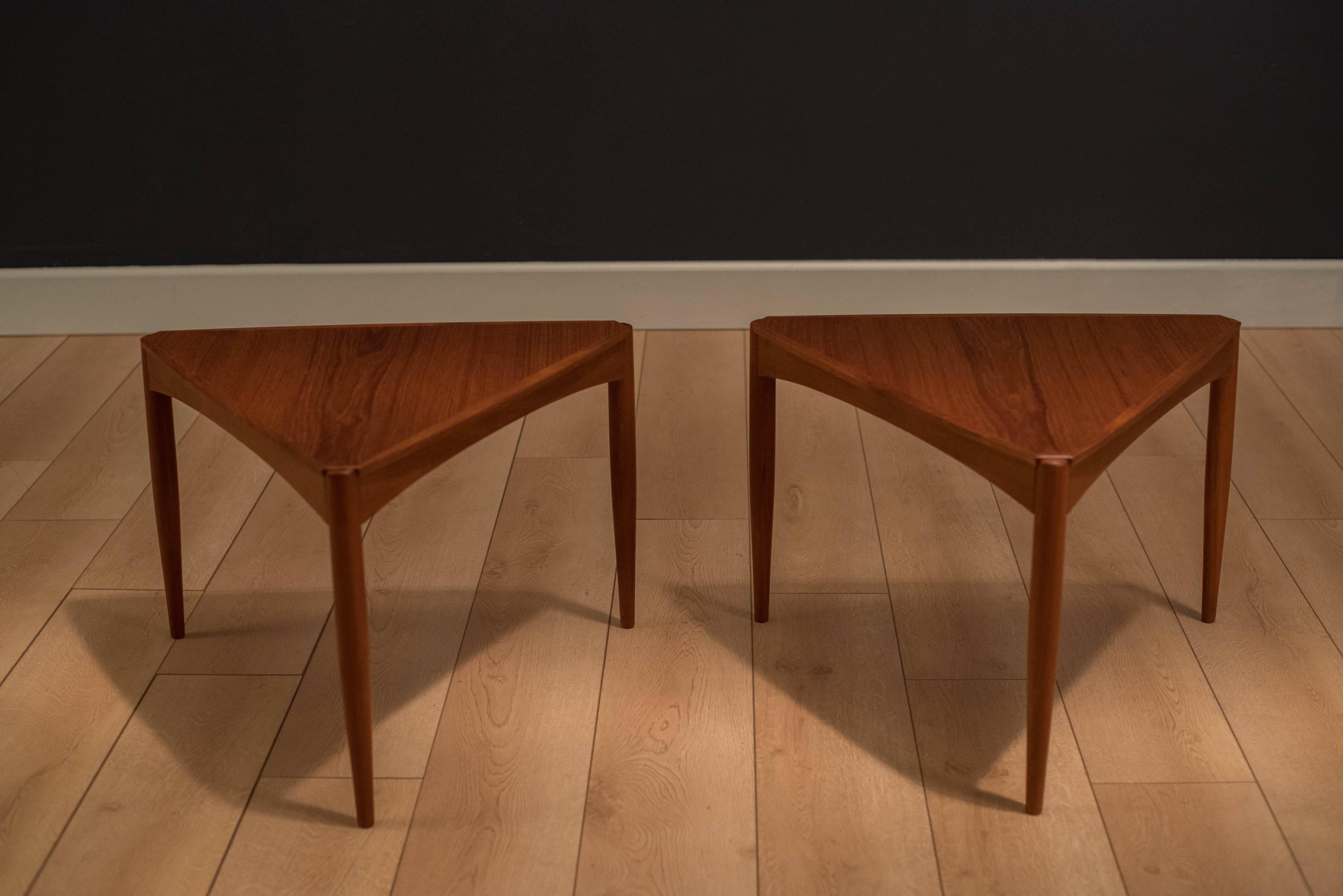 Pair of Danish Teak Triangle End Tables In Good Condition In San Jose, CA