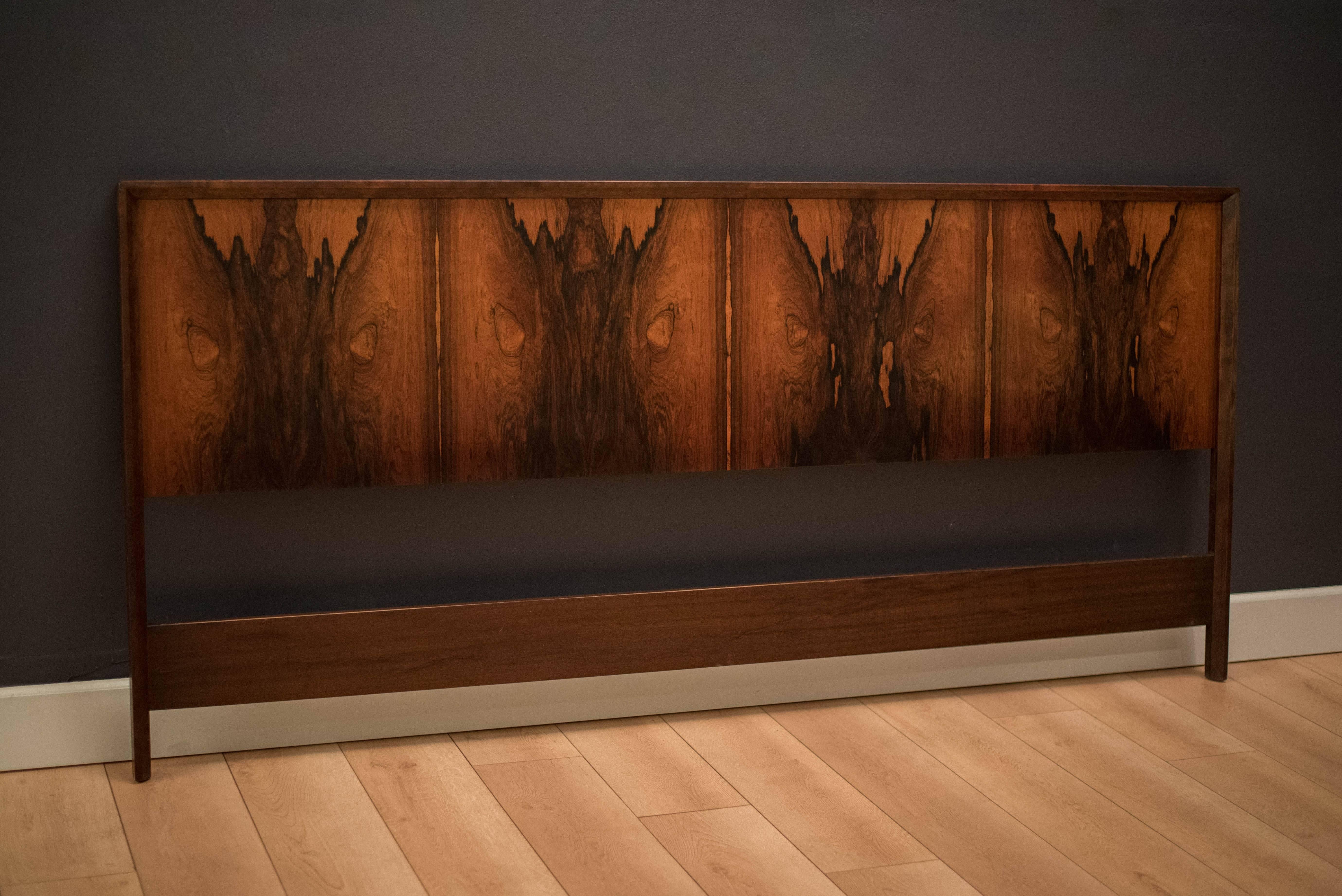 Mid-Century king headboard by Westnofa in Norway. This piece displays stunning rosewood grains and a low profile style. 

 