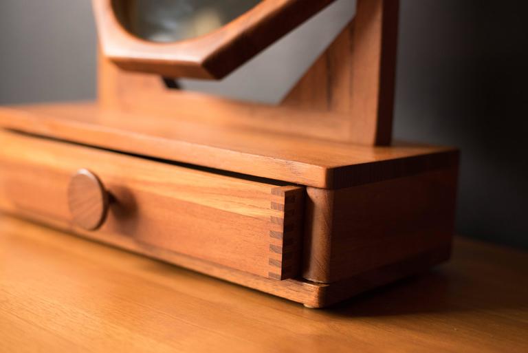 Vintage Handcrafted Teak Jewelry Box and Mirror at 1stDibs